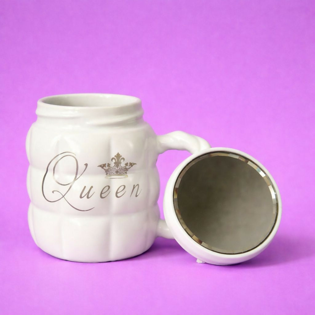 Queen Printed Ceramic Mug with Lid Mirror Stylish Coffee Cup
