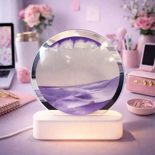 LED Round Static Lavender Sand Art Lamp | Ambient Decorative Night Light DÃ©cor