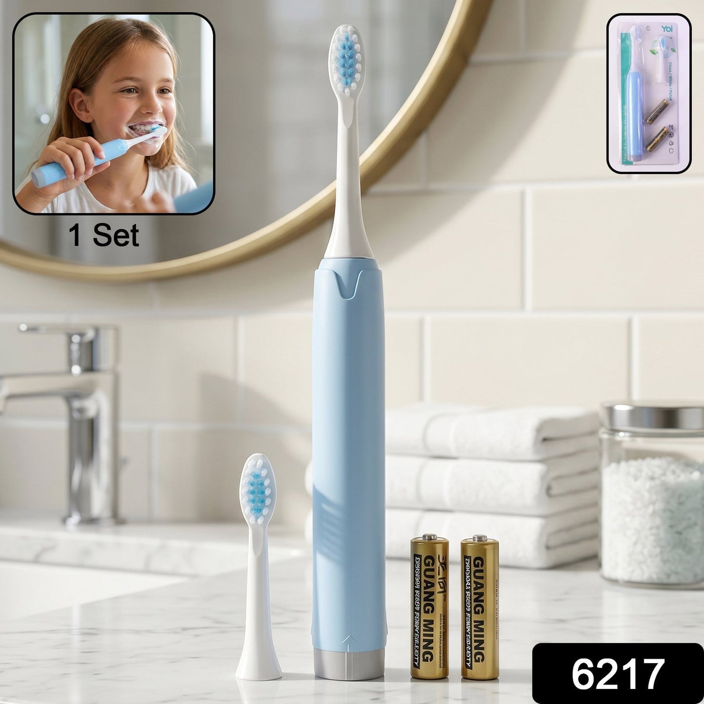 Electric Toothbrush with Extra Brush Head & 2 AA Batteries for Kids & Adults (1 Pc)