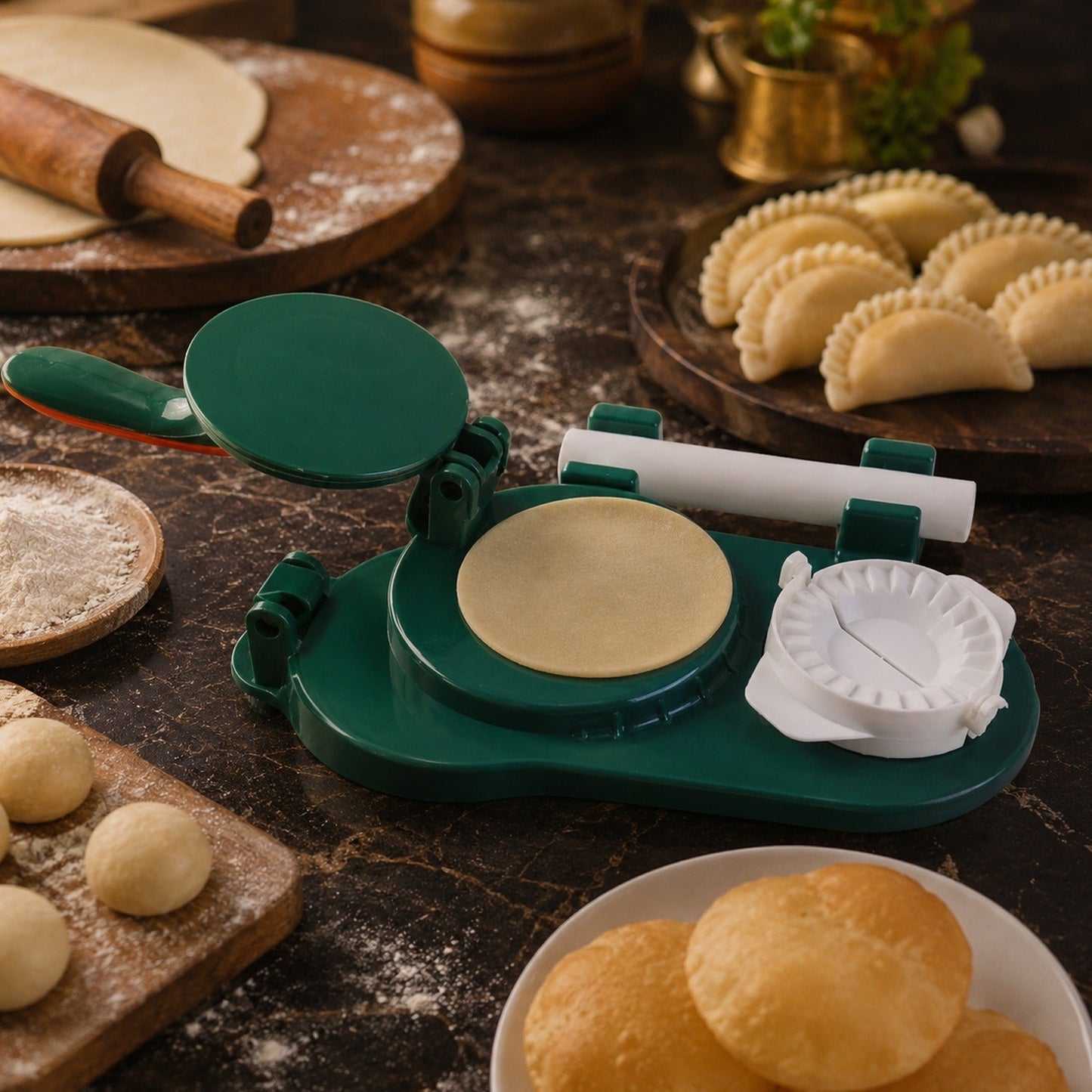 Mini Puri Press Dumpling Machine for Gujiya, Momos & Dough Pressing (1 Pc)