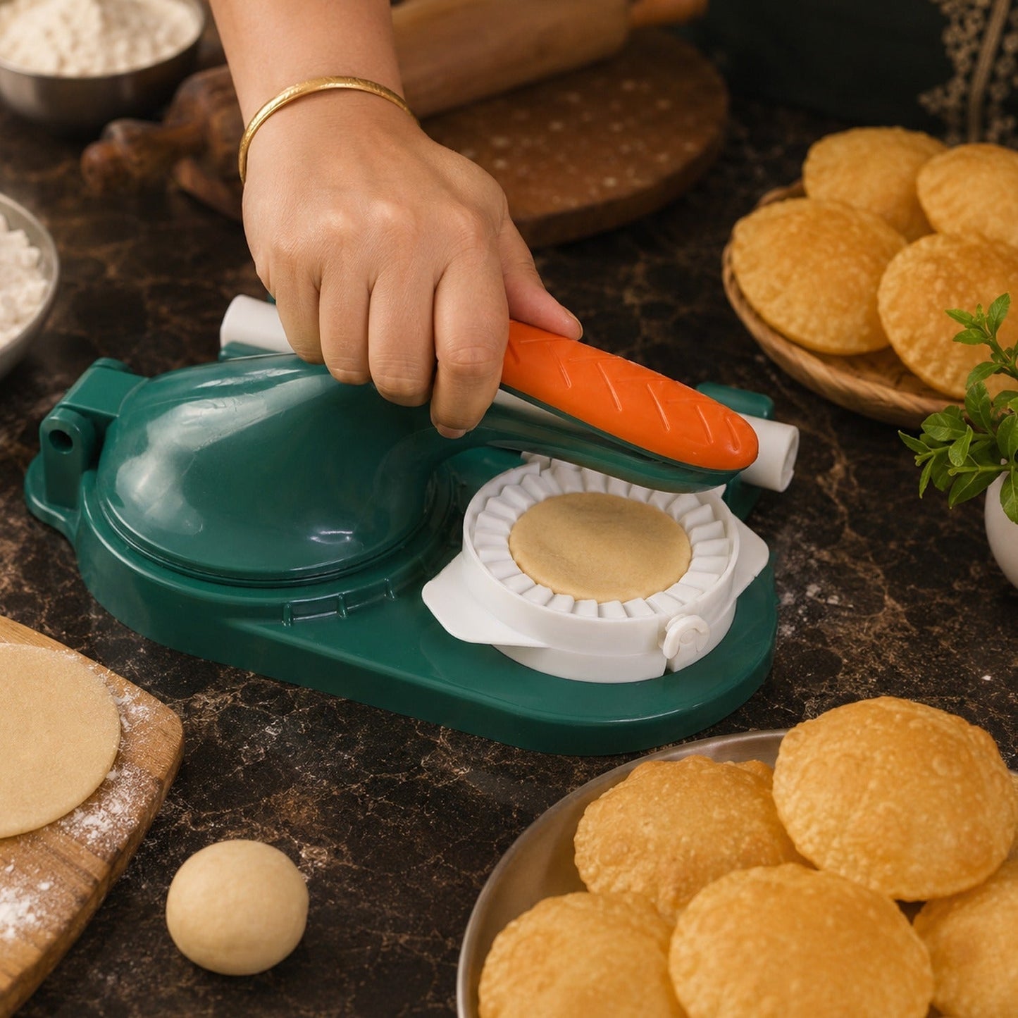 Mini Puri Press Dumpling Machine for Gujiya, Momos & Dough Pressing (1 Pc)