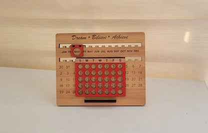 Wooden Perpetual Desk Calendar | Reusable Lifetime Date Blocks for Office & Home