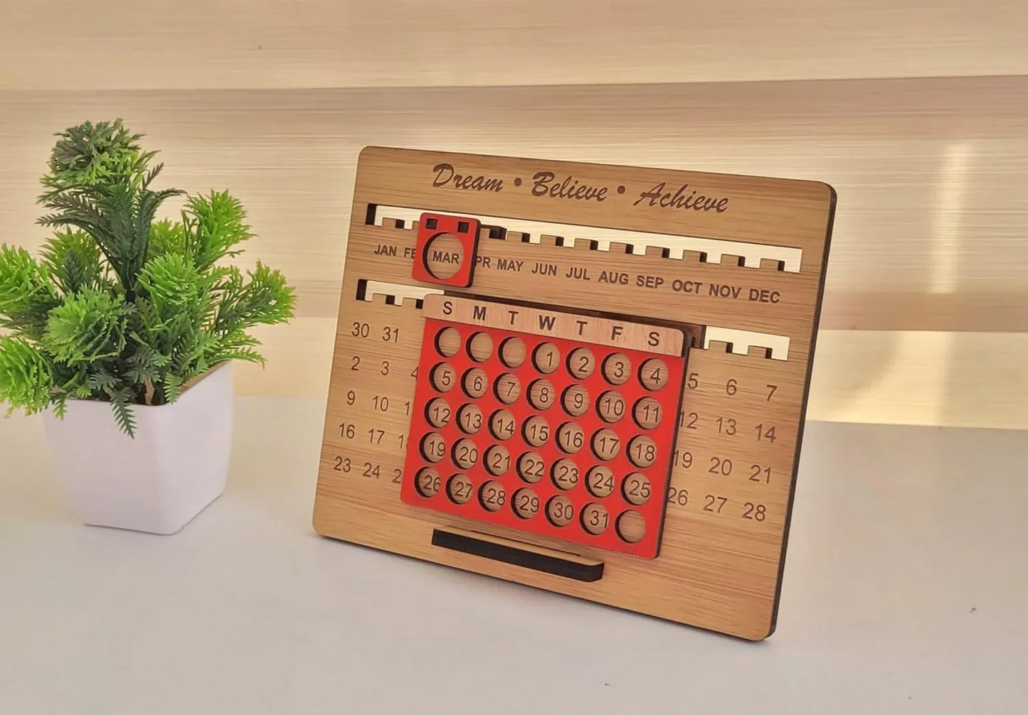 Wooden Perpetual Desk Calendar | Reusable Lifetime Date Blocks for Office & Home