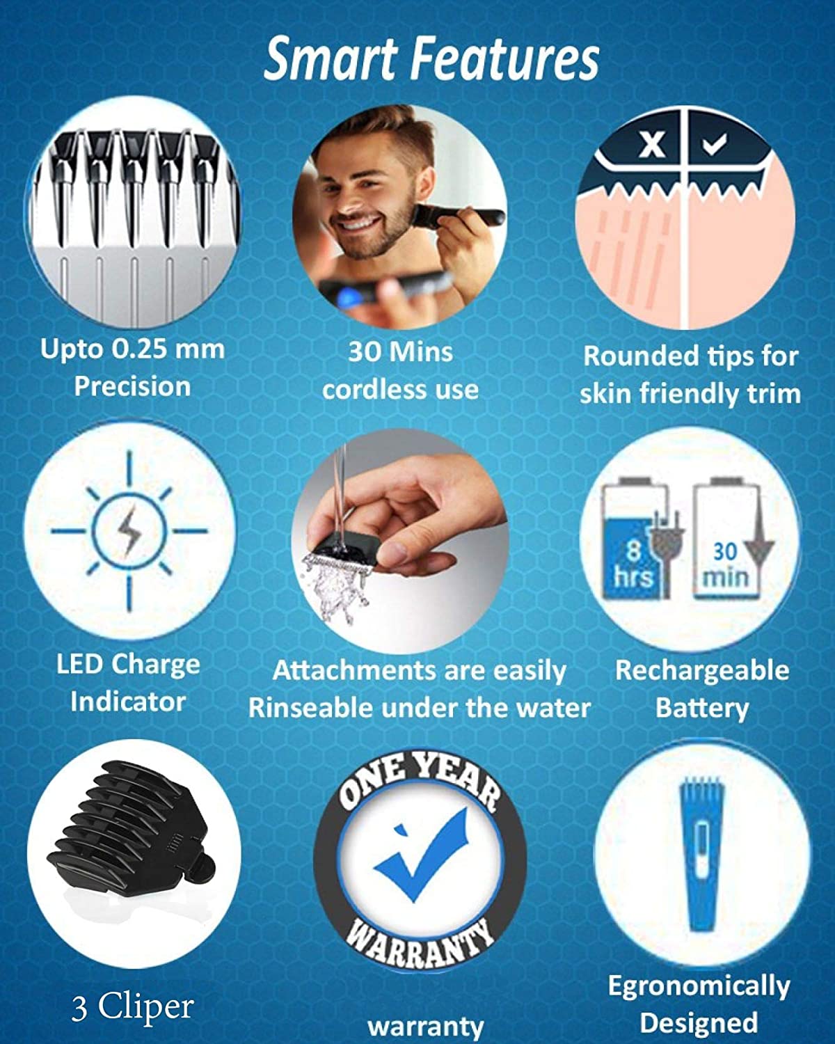 NS-216 rechargeable cordless hair and beard trimmer for men's, Hair accessories