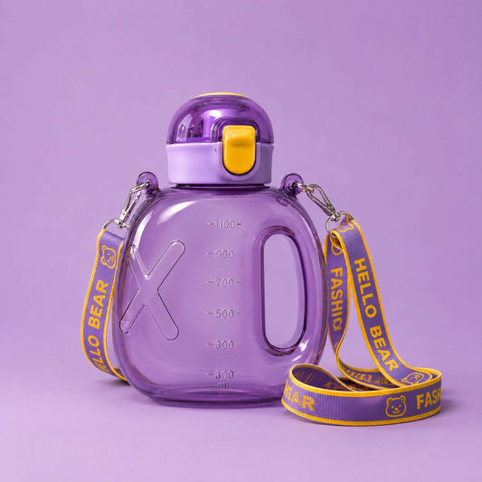 Purple 1200 ML Kids Water Bottle with Straw & Adjustable Carry Sling