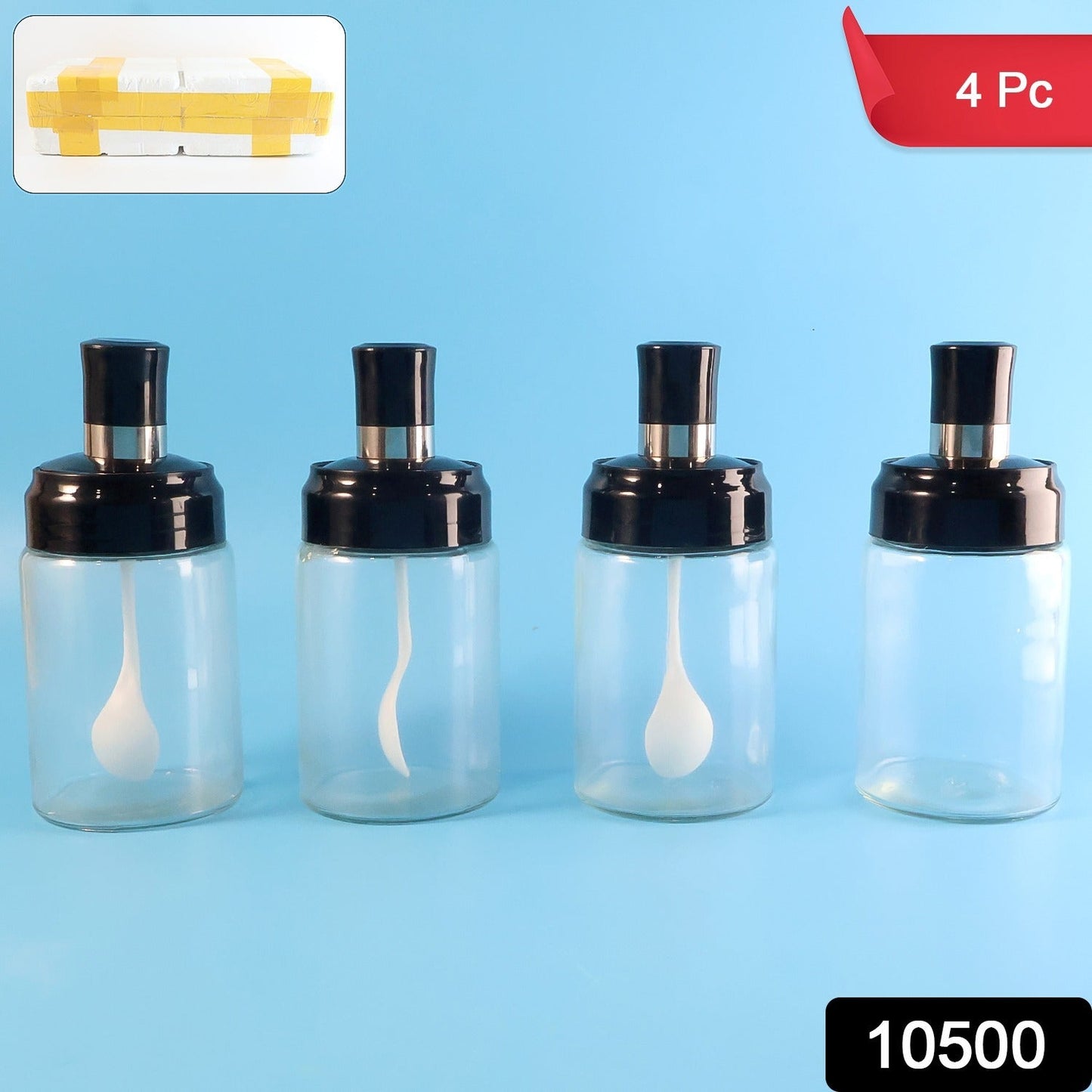 Transparent Spice Jar Set with Spoon & Airtight Lid (4 Pc)
