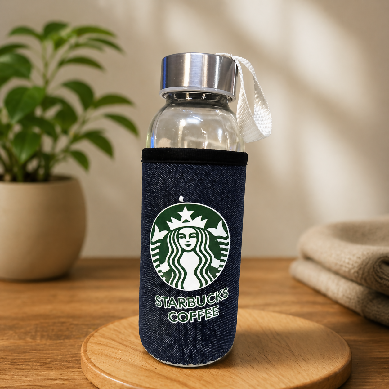 Glass Water Bottle with Sleeve Portable Drink Bottle with Strap (Mix Any One)