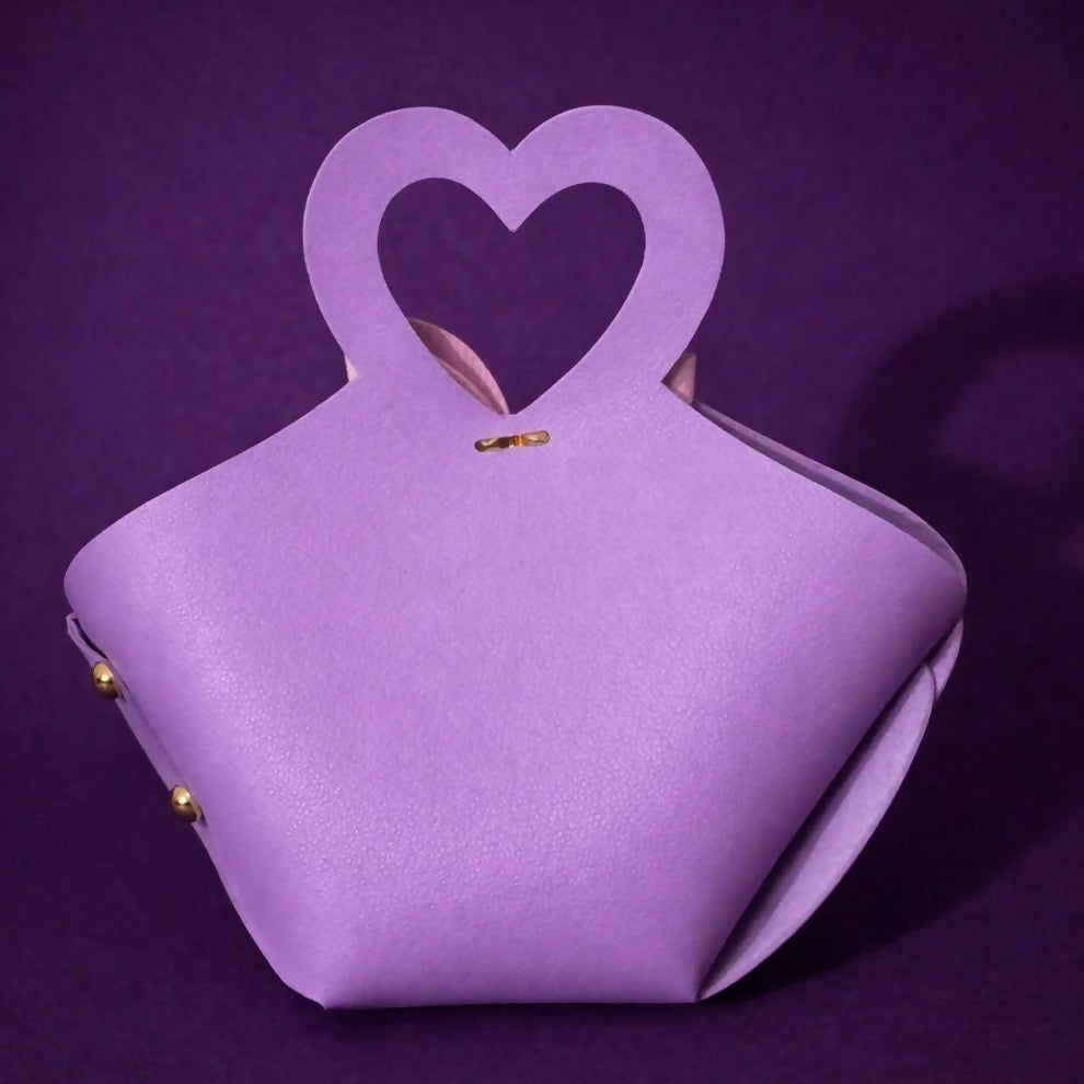 Purple Mini Handbag with Heart Handle Bow Design Compact Cute Purse
