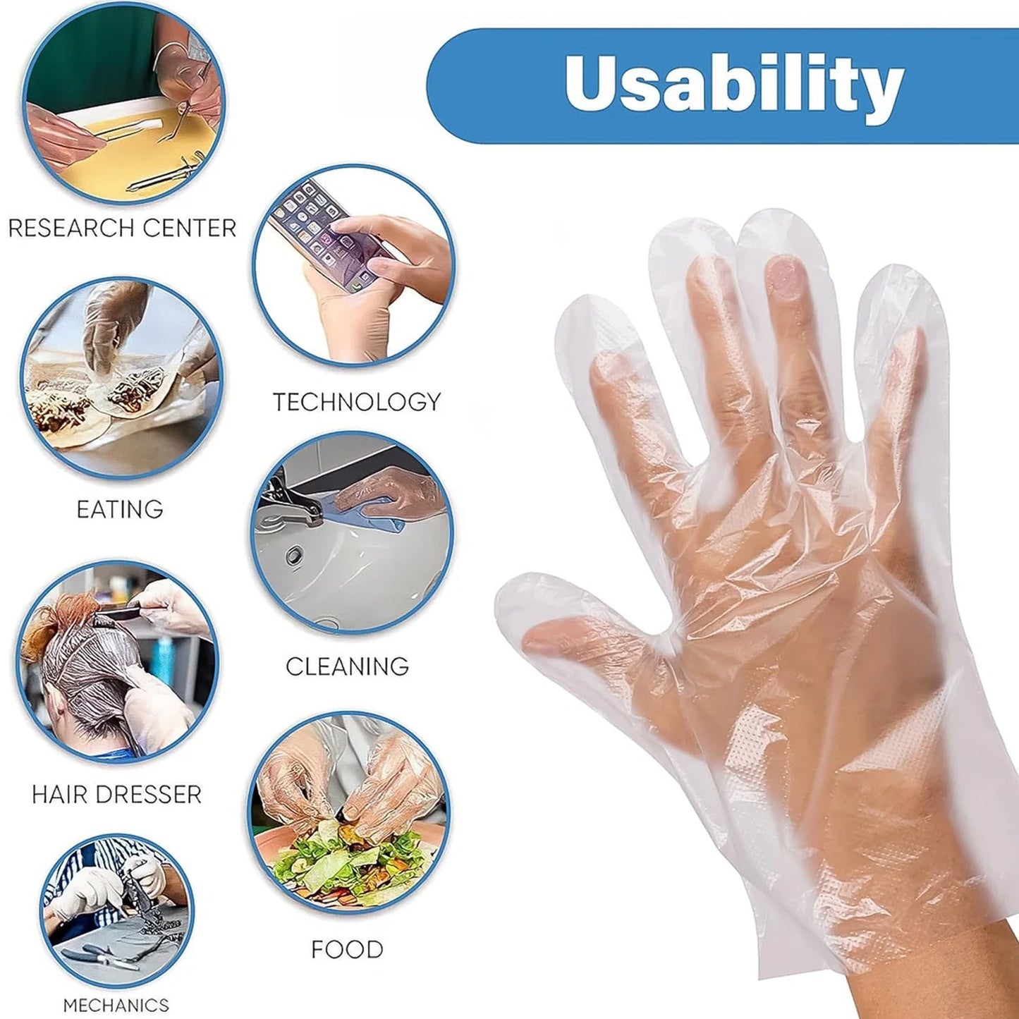 Disposable Clear Plastic Gloves (100  Pc, Medium)