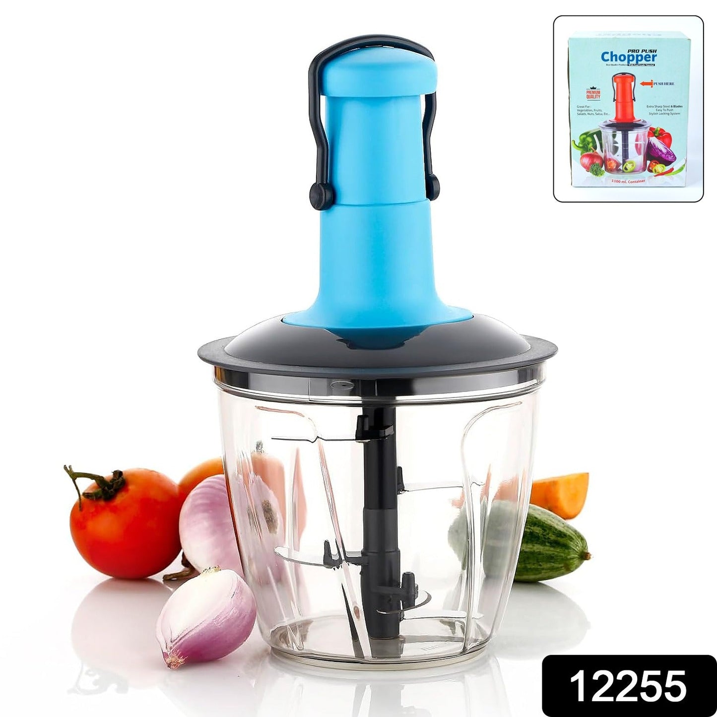 6 Blades Manual Hand-Press Vegetable Chopper (950 ML / Mix Color)
