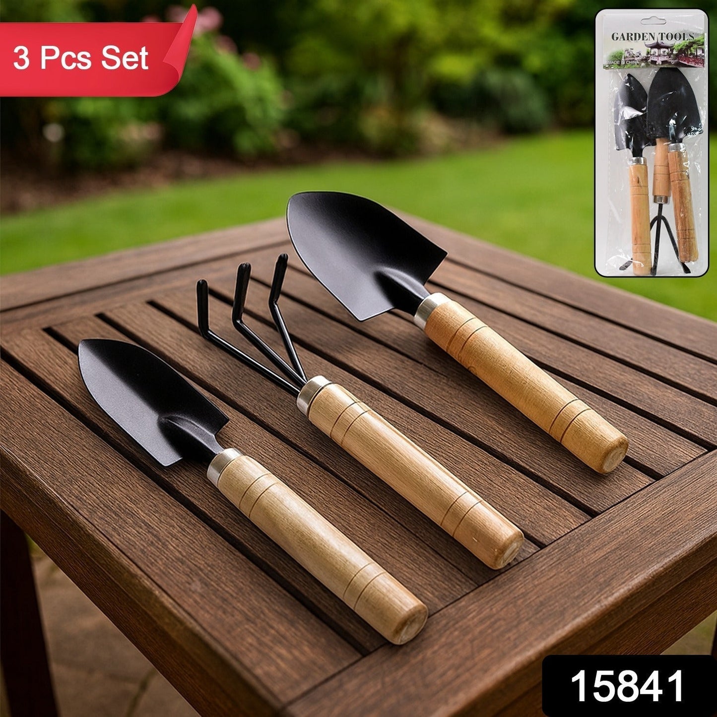 Garden Tool Kit Durable Hand Tools Set with Wooden Handle (3 Pc)