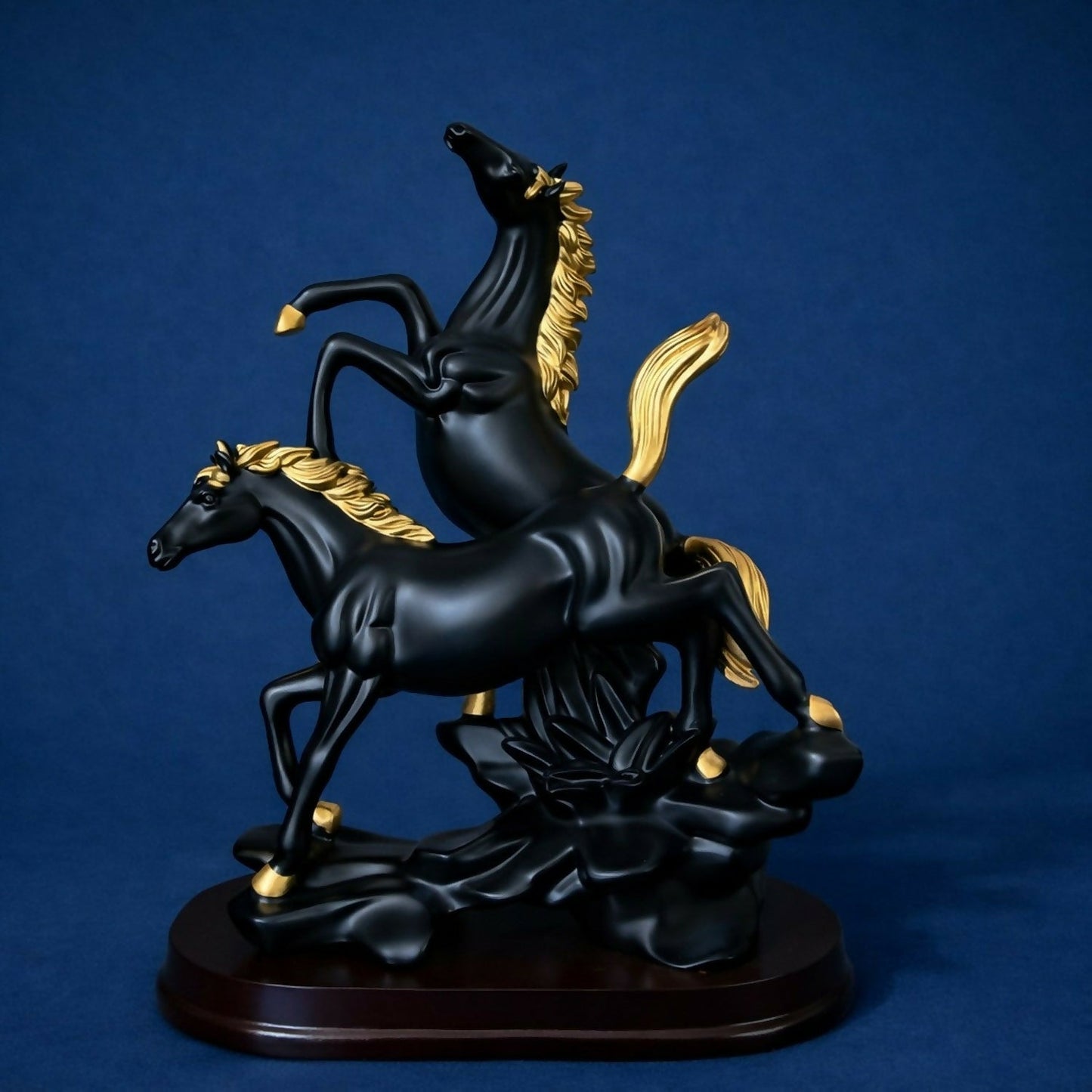 Black Gold Horse Statue Showpiece for Home Decor Table Accent