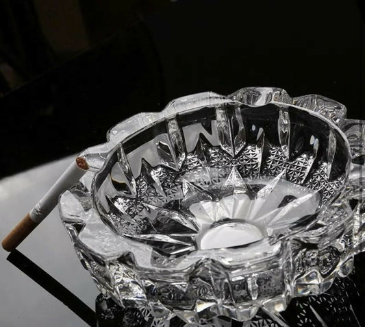 Diamond-Cut Crystal Glass Ashtray for Home, Bar & Office Decor