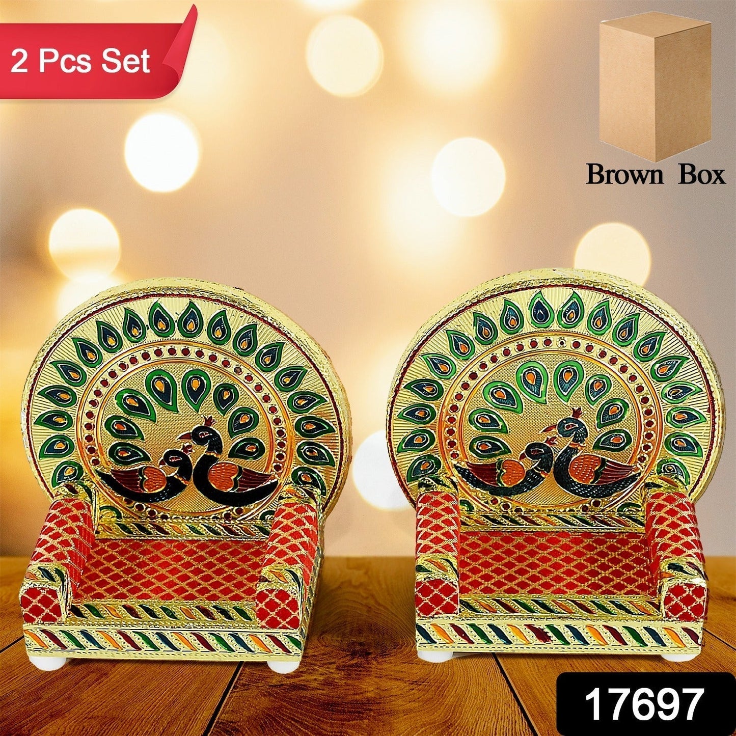 Meenakari Work Laddu Gopal Singhasan  / Sihasan for Pooja Mandir Wooden Krishna Ladoo Bal Gopal Sofa Asan, Home Decorative Premium Look Decorative Singhasan Suitable For Home, Office, Restaurant (2 Pc Set)