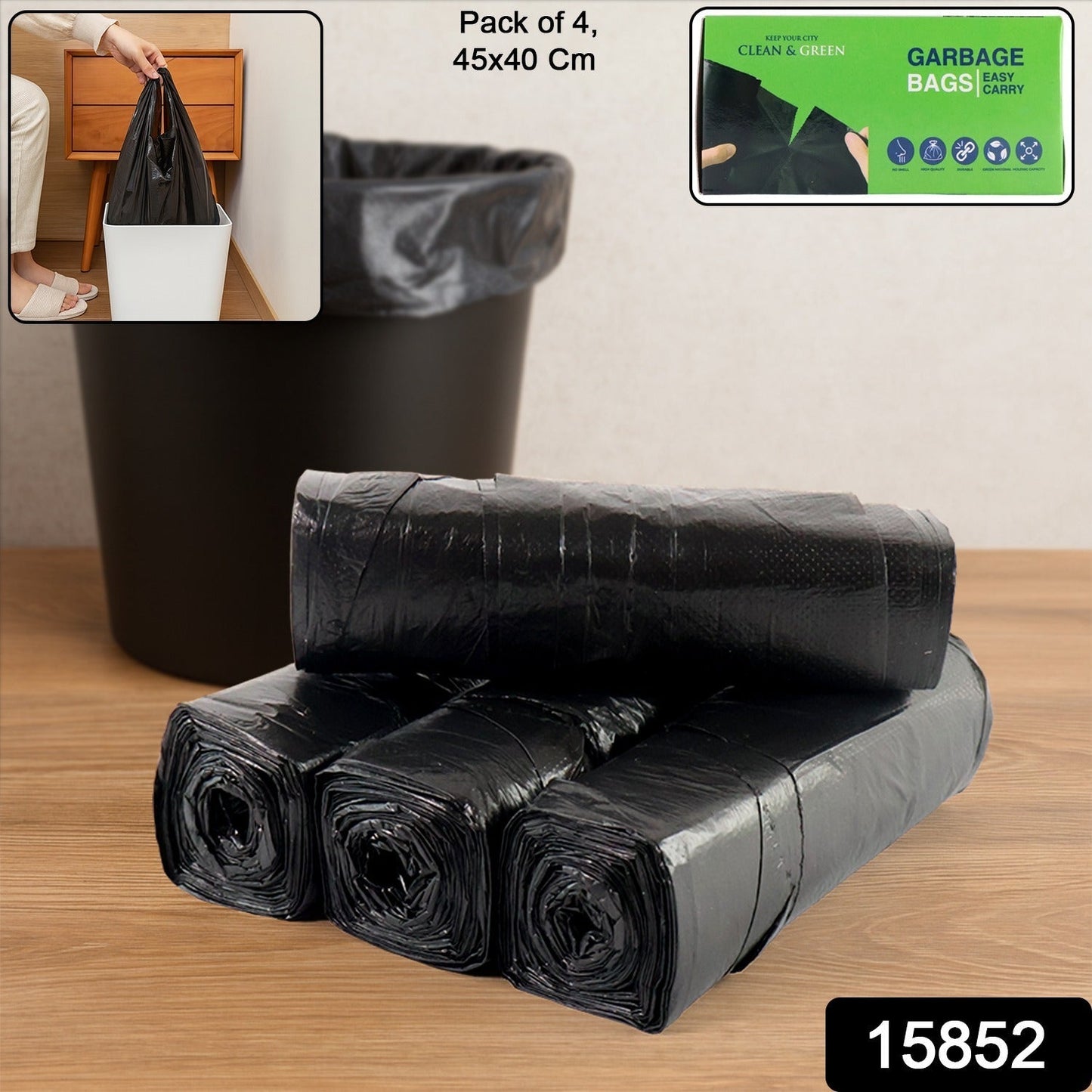 Garbage Bags â€“ Pack of 4 Rolls (45 Ã— 40 cm)