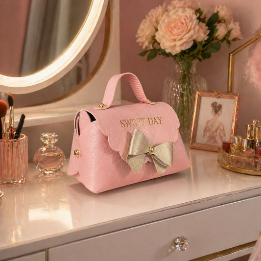 Pink Mini Handbag with Bow Design Small Carry Purse for Kids