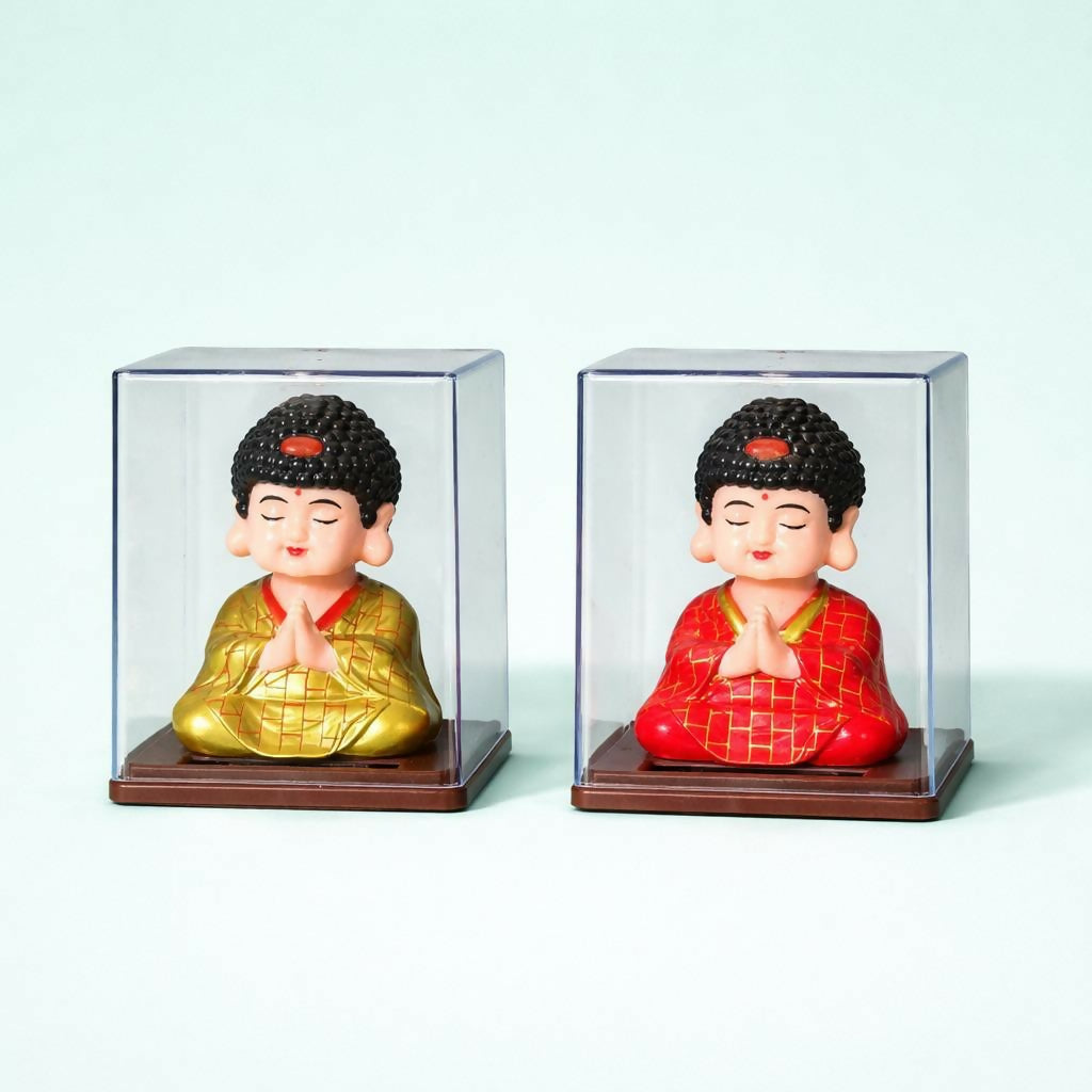Solar Powered Buddha Bobble Head in Clear Display Case (Color may vary)