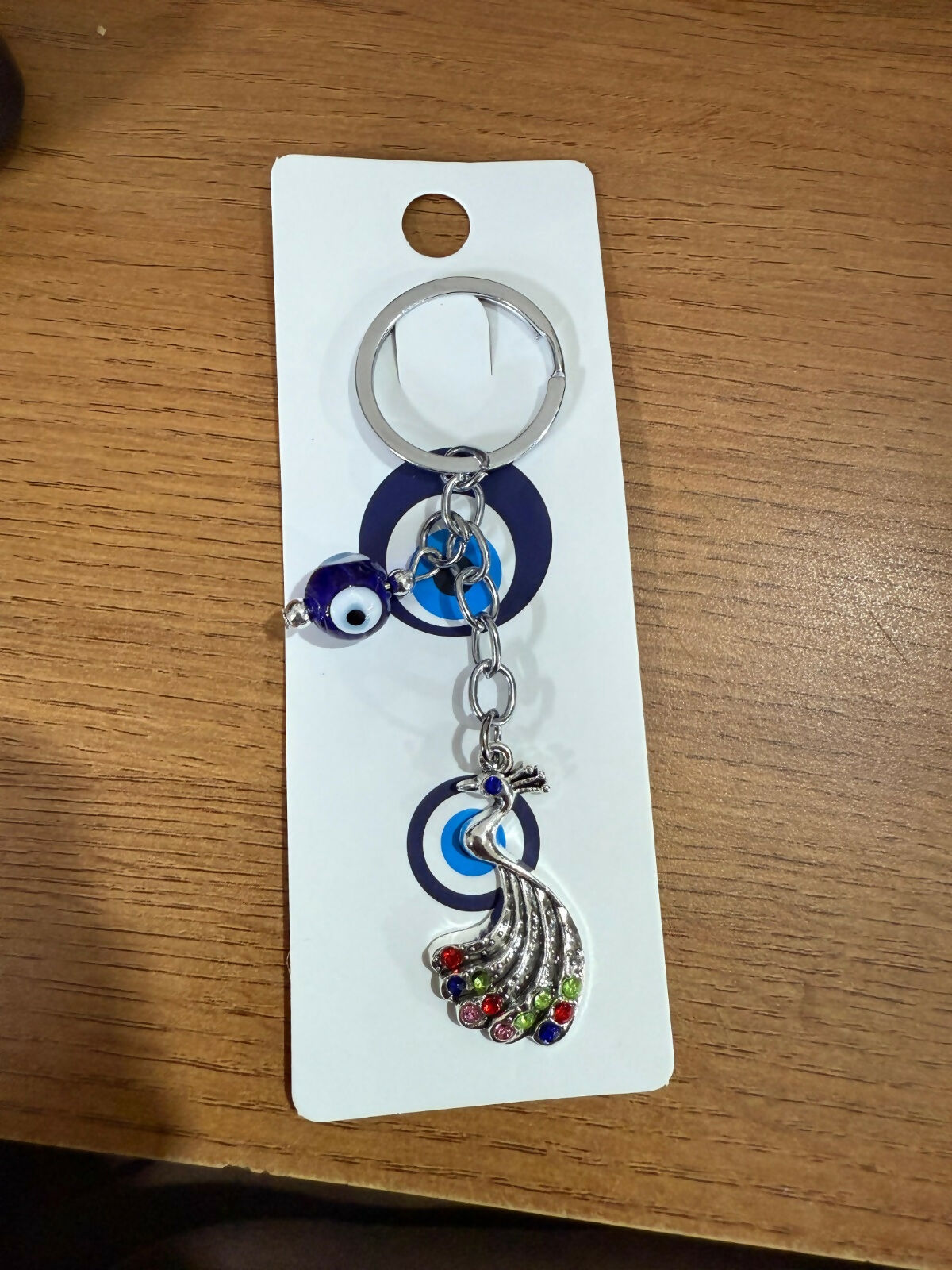 Peacock Evil Eye Keychain with Multicolour Stones for Car Keys & Bags