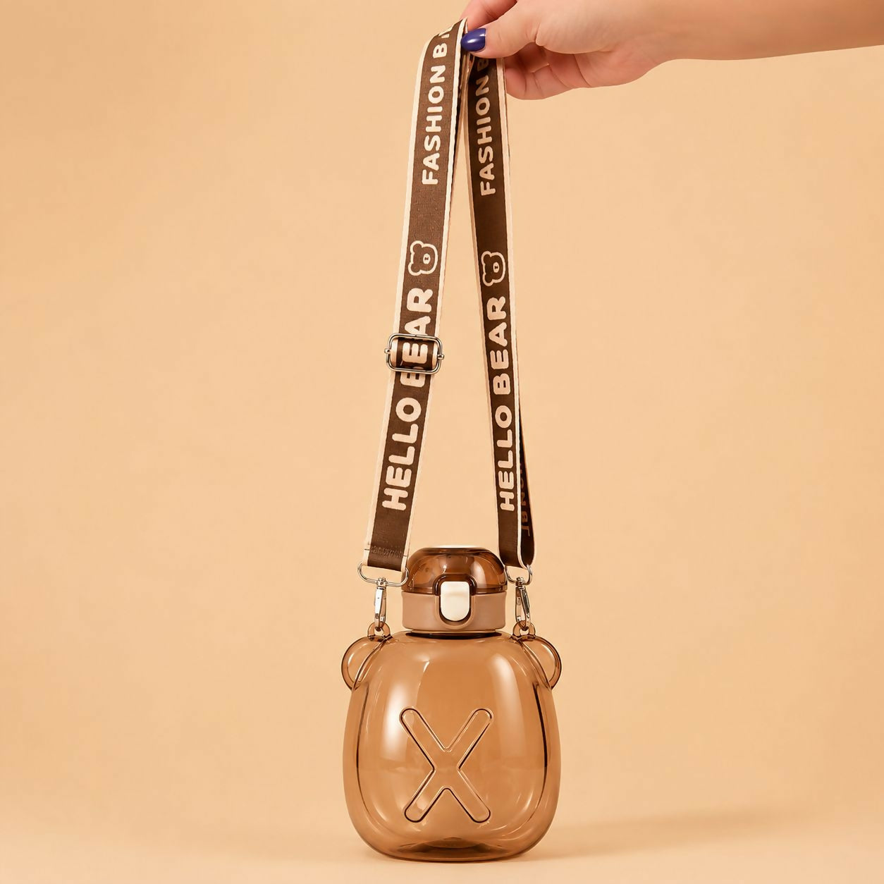Brown 200 ML Bear Water Bottle with Straw & Adjustable Carry Sling