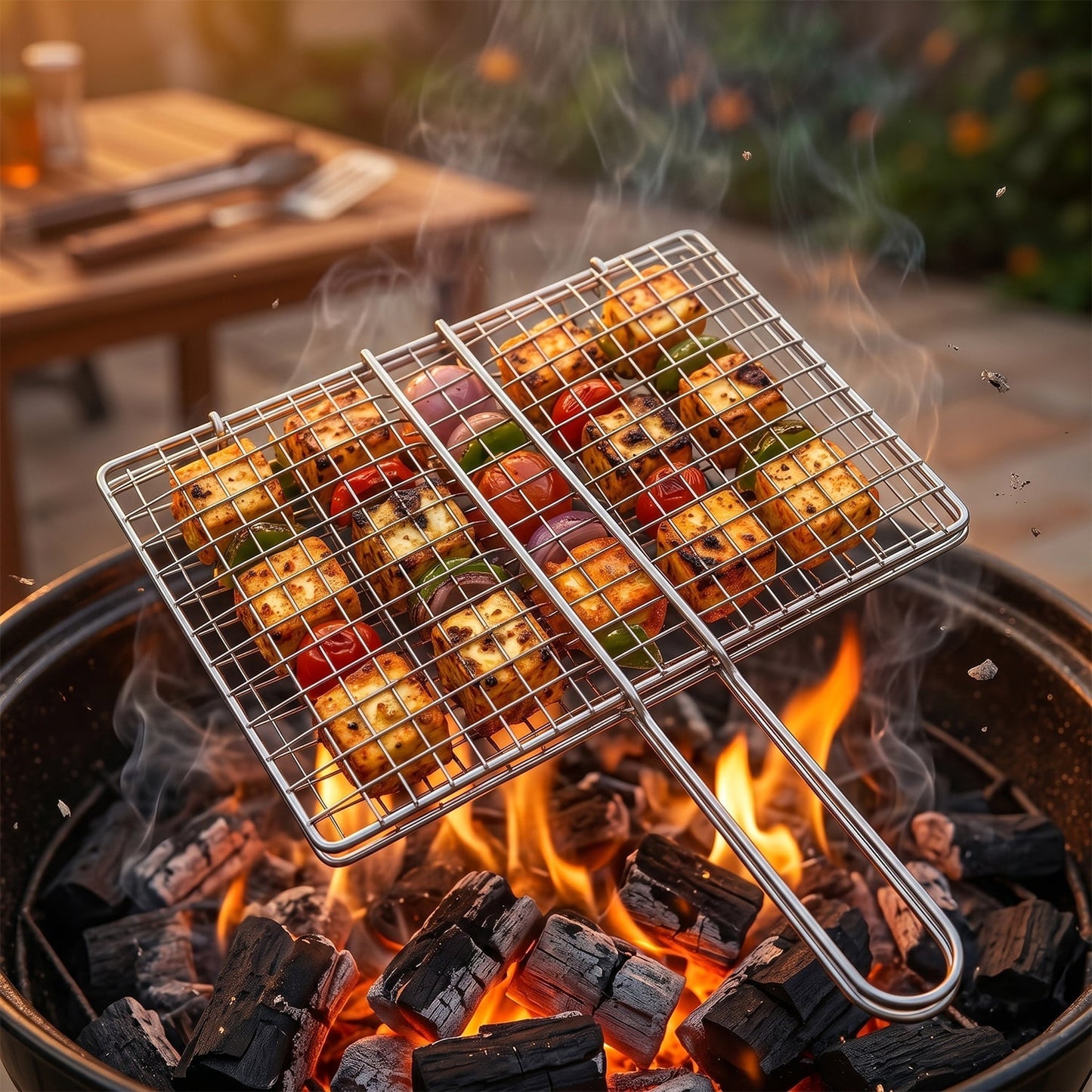 Stainless Steel BBQ Foldable Grill Wire Mesh Jali with Handle (1 Pc)