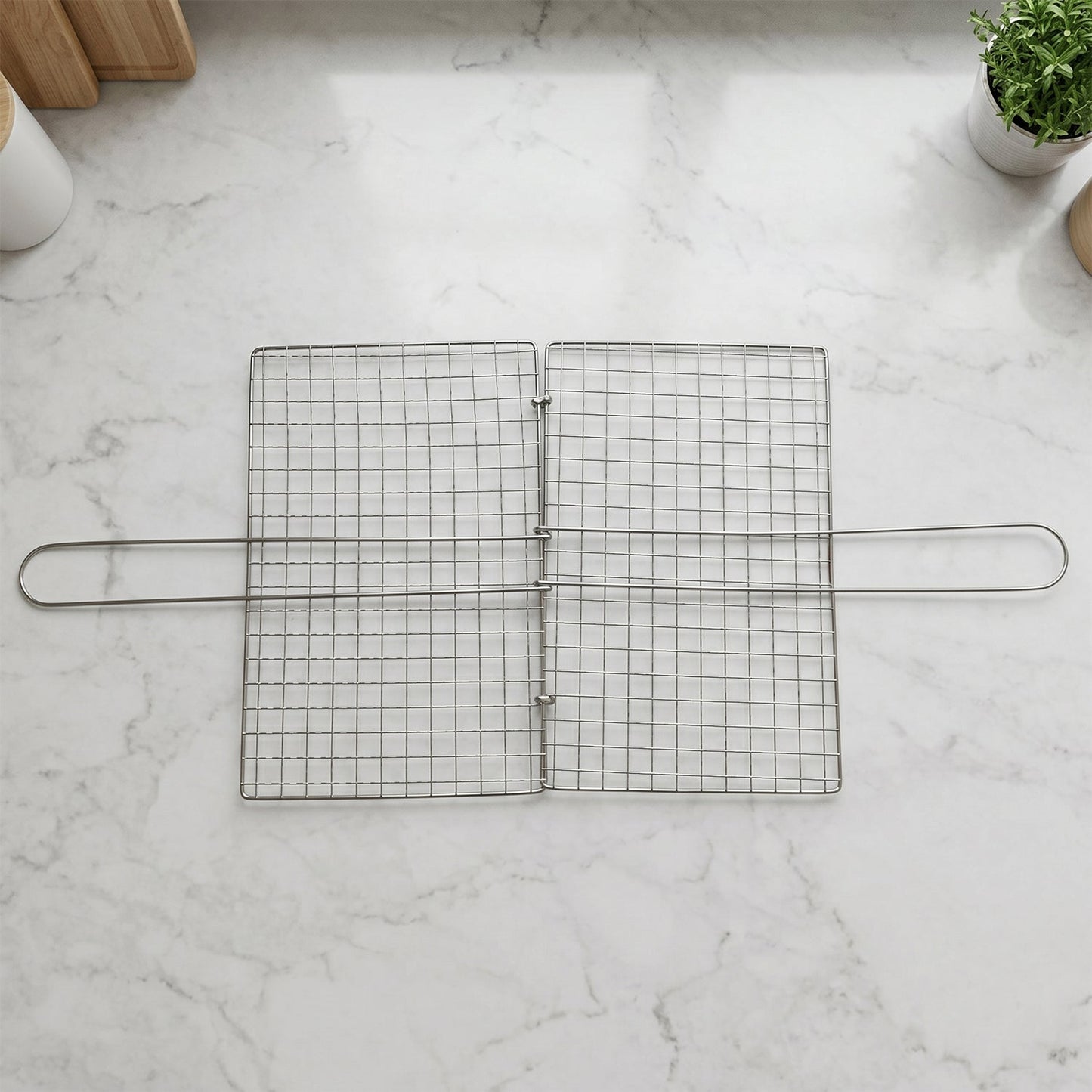 Stainless Steel BBQ Foldable Grill Wire Mesh Jali with Handle (1 Pc)