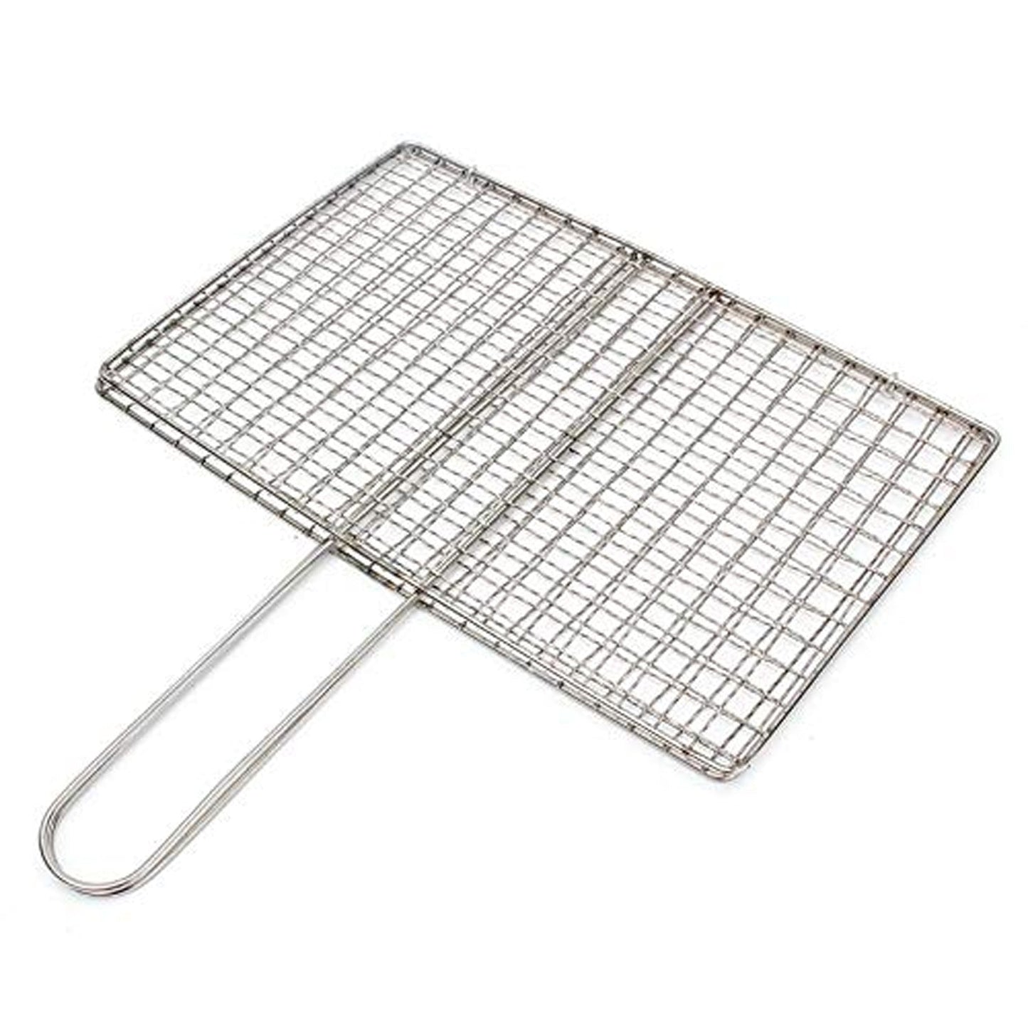 Stainless Steel BBQ Foldable Grill Wire Mesh Jali with Handle (1 Pc)