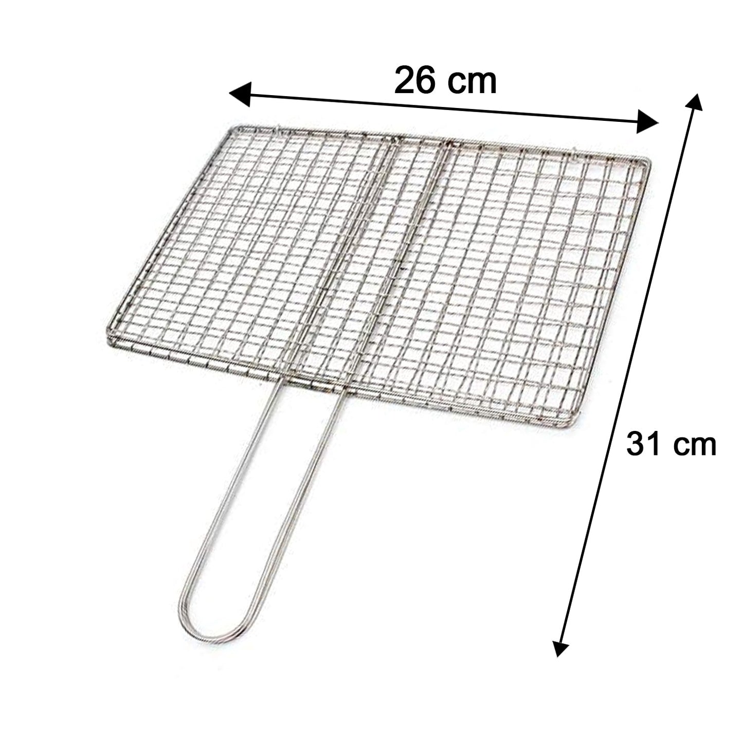 Stainless Steel BBQ Foldable Grill Wire Mesh Jali with Handle (1 Pc)