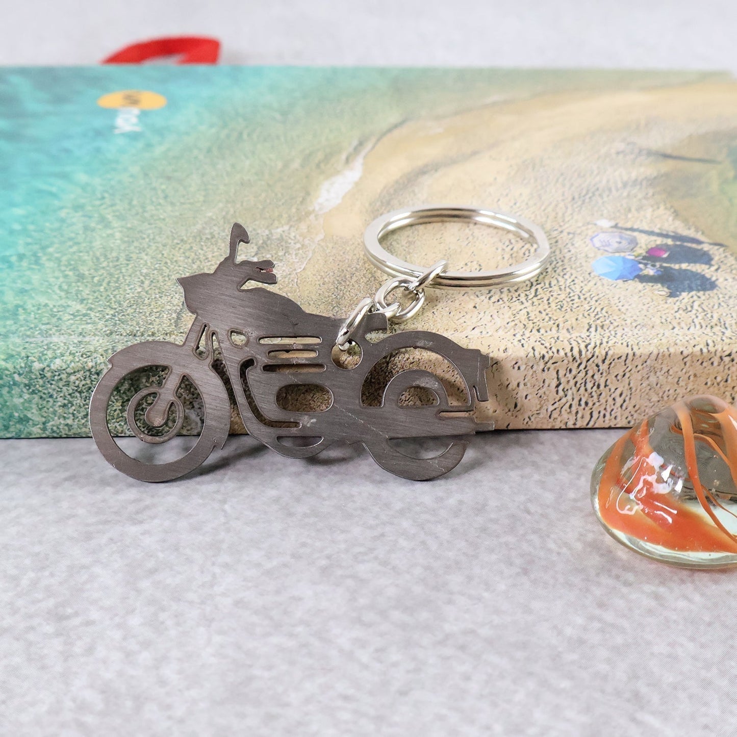 Motorcycle Silhouette Metal Keychain - (1 Pc)