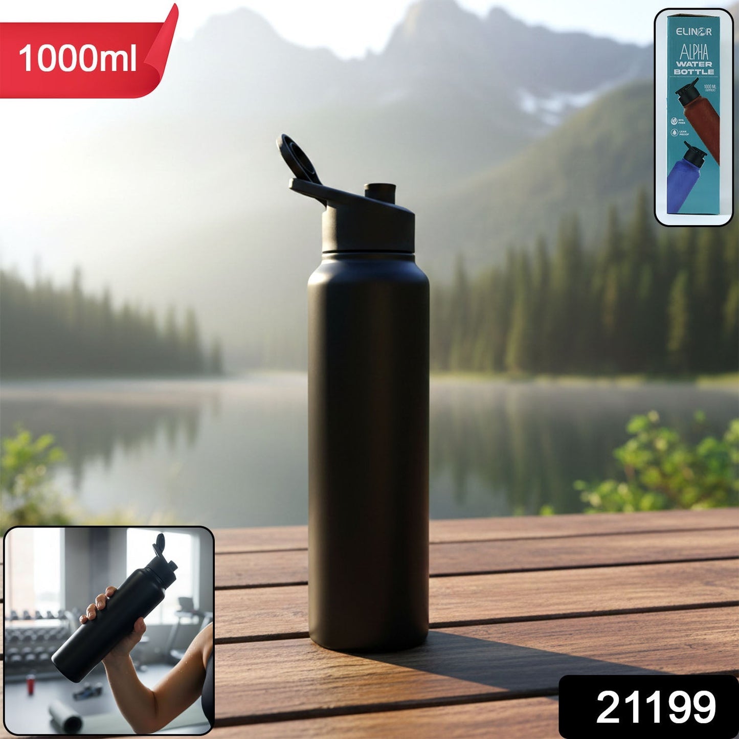 Stainless Steel 1000ml Flip-Top Reusable Sports Water Bottle â€“ 1 Pc