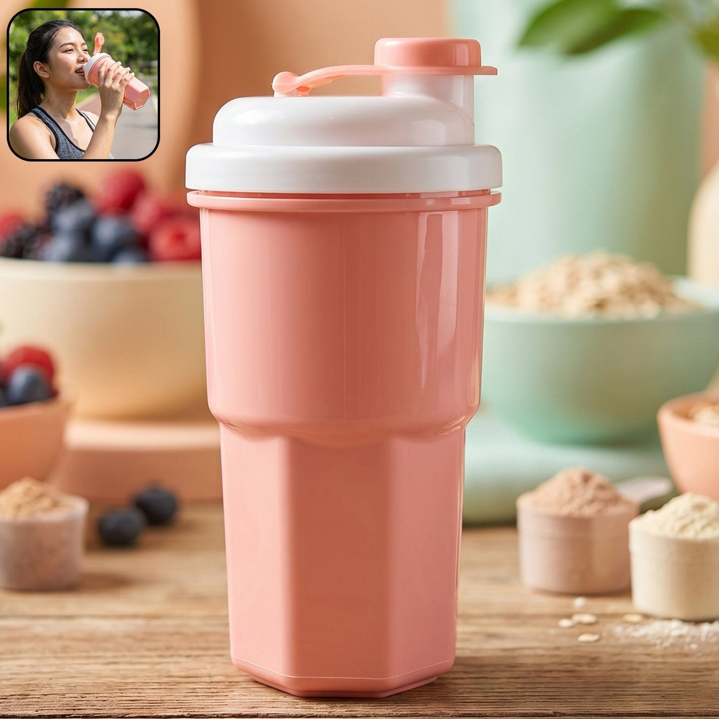 Multipurpose Protein Tumbler with Secure Flip Lid (400ML Approx)