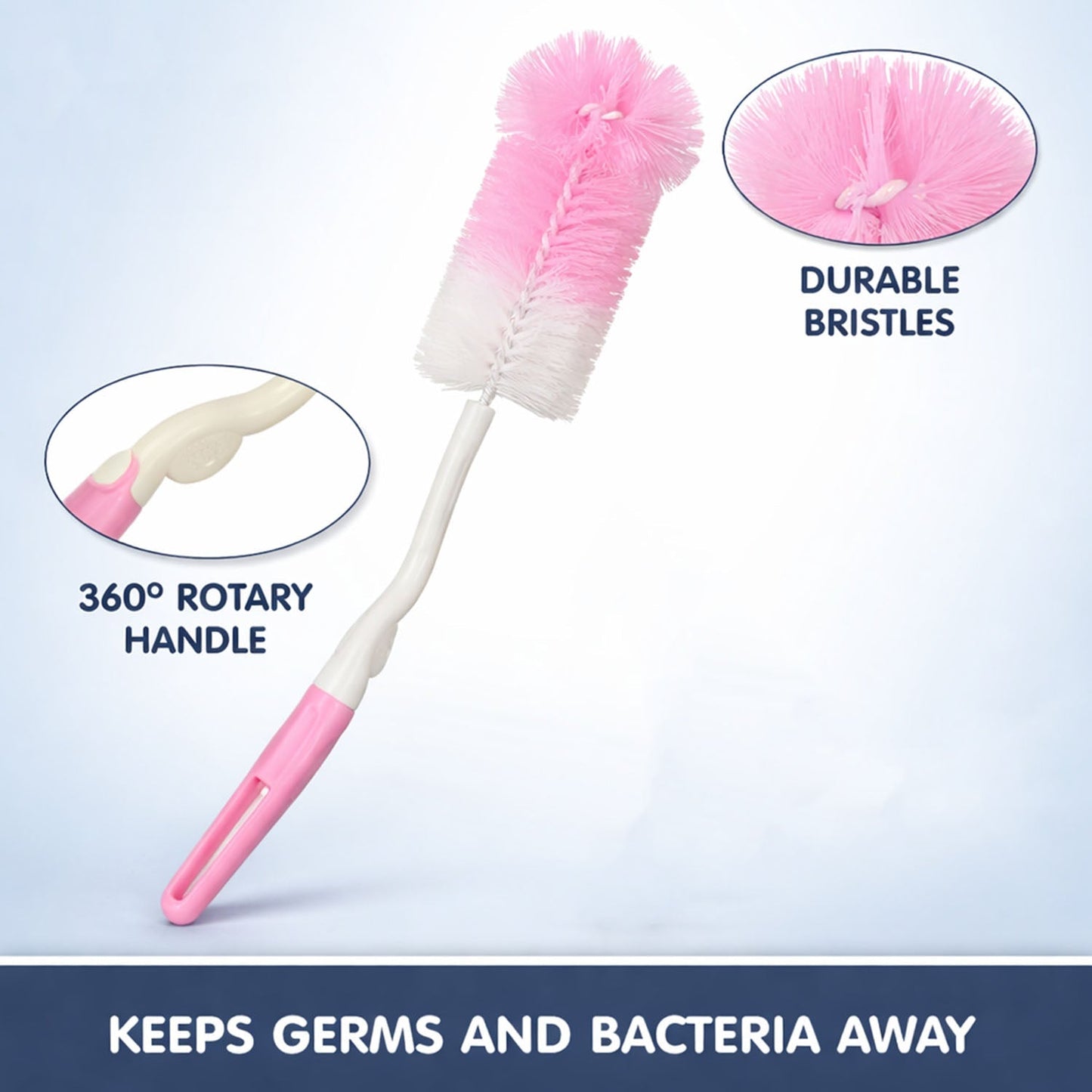 Bottle & Nipple Cleaning Brush with 360Â° Rotary Handle (1 Pc)