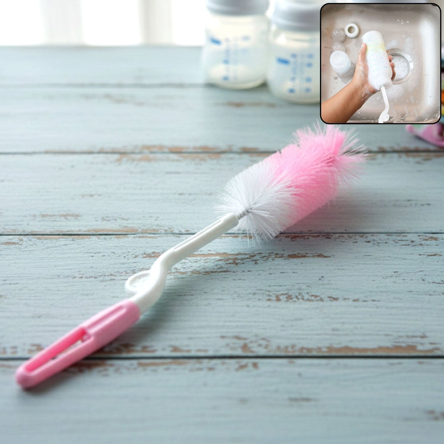 Bottle & Nipple Cleaning Brush with 360Â° Rotary Handle (1 Pc)