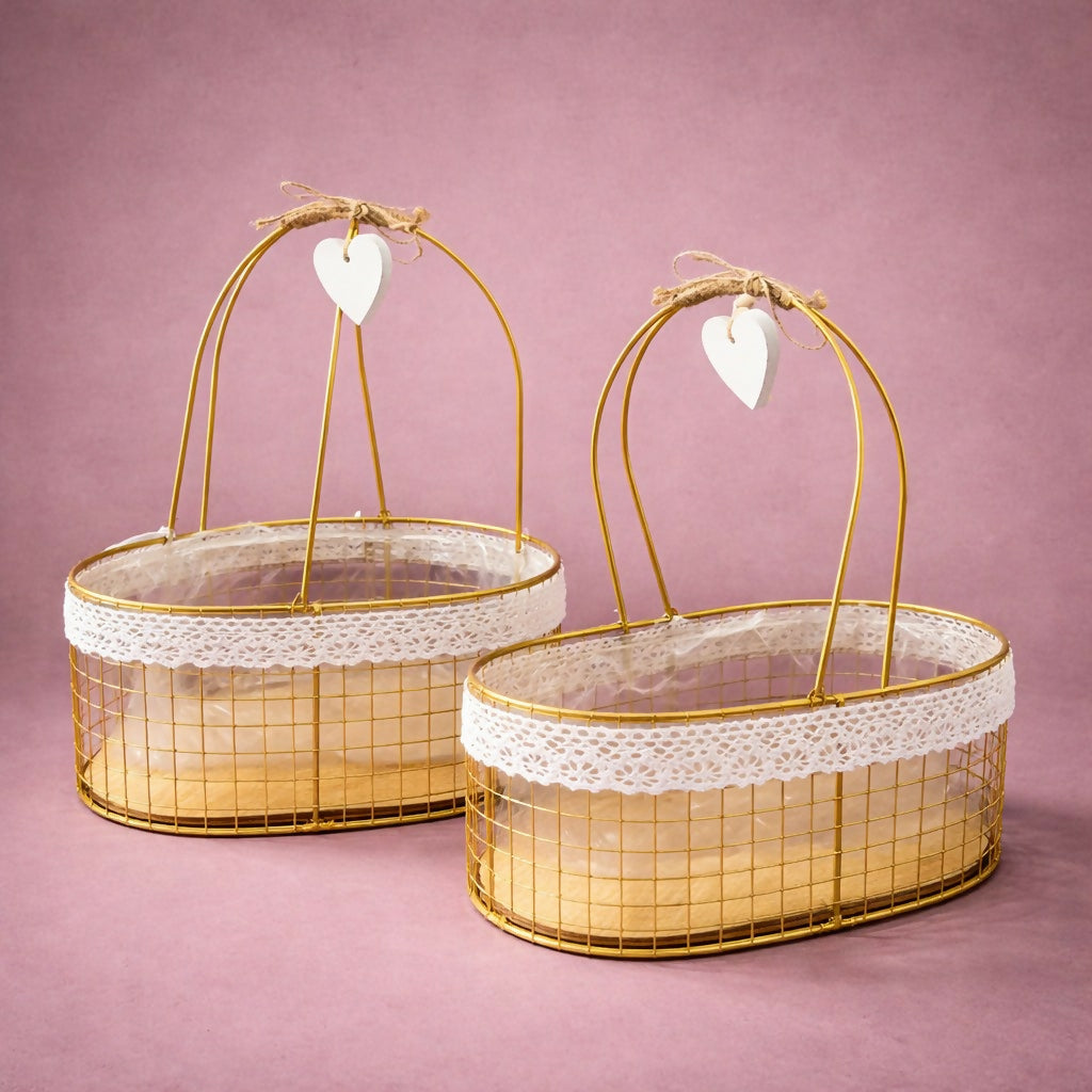 Metal Wire Storage Basket with Handle and Fabric Lining Organizer