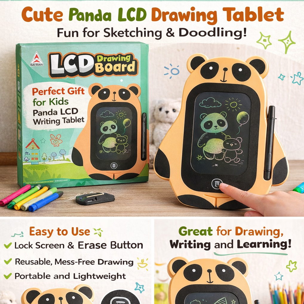 👉 Kids LCD Drawing Board Panda Shape Writing Tablet – Erasable Digital Sketch Pad