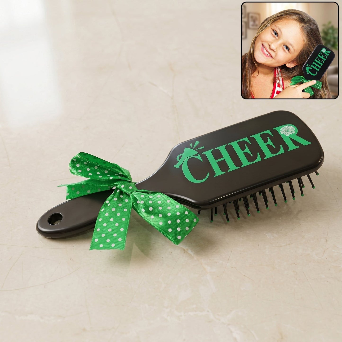 Kids Printed Hair Brush with Cute Ribbon Bow Handle Detangling Hair Comb (1 Pc)