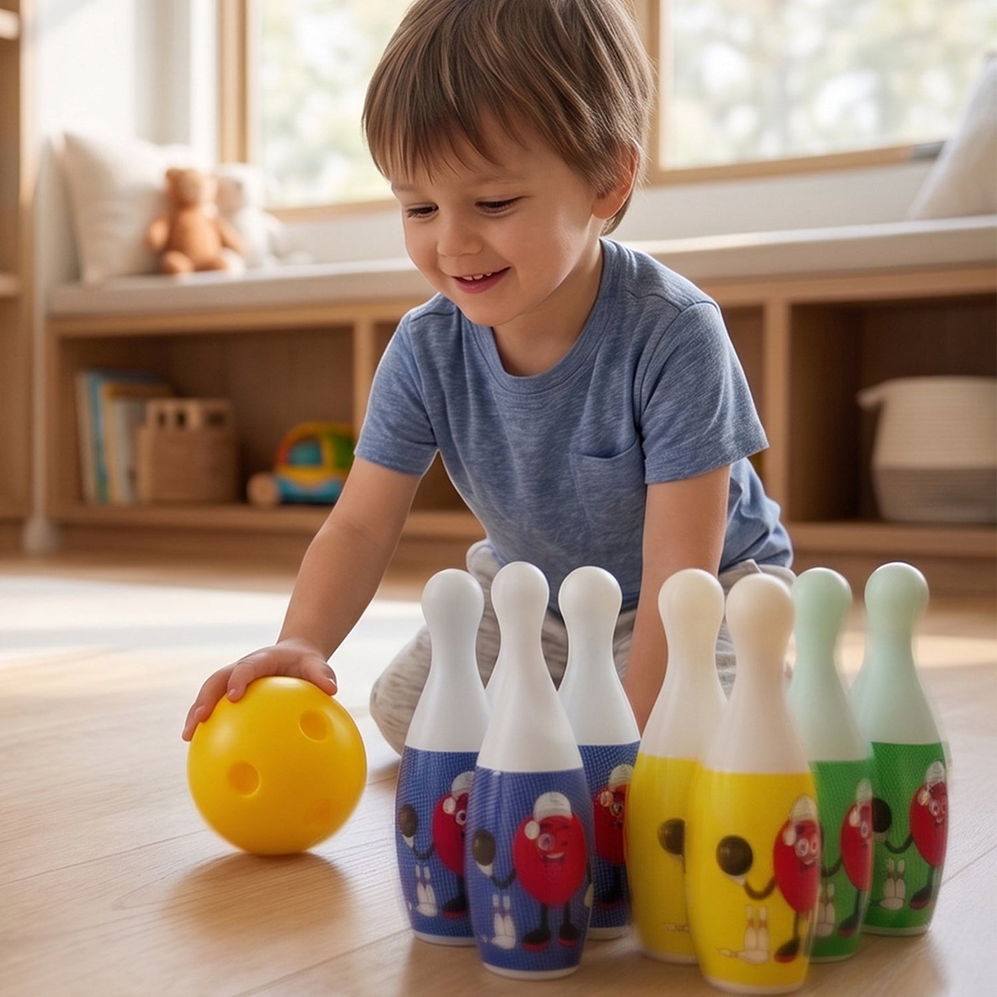 Kids Bowling Set with 6 Colorful Pins and 2 Balls (1 Set)