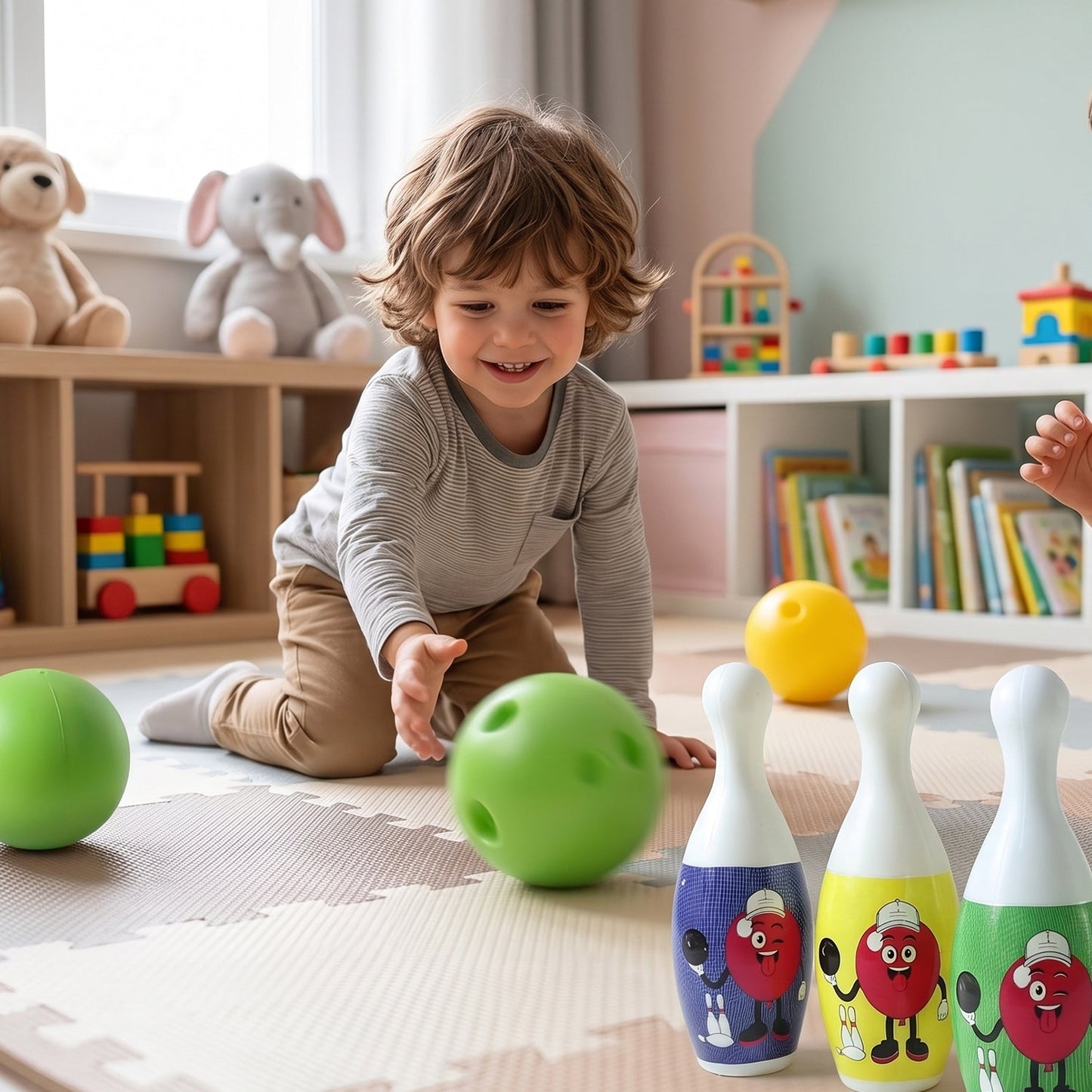 Kids Bowling Set with 6 Colorful Pins and 2 Balls (1 Set)