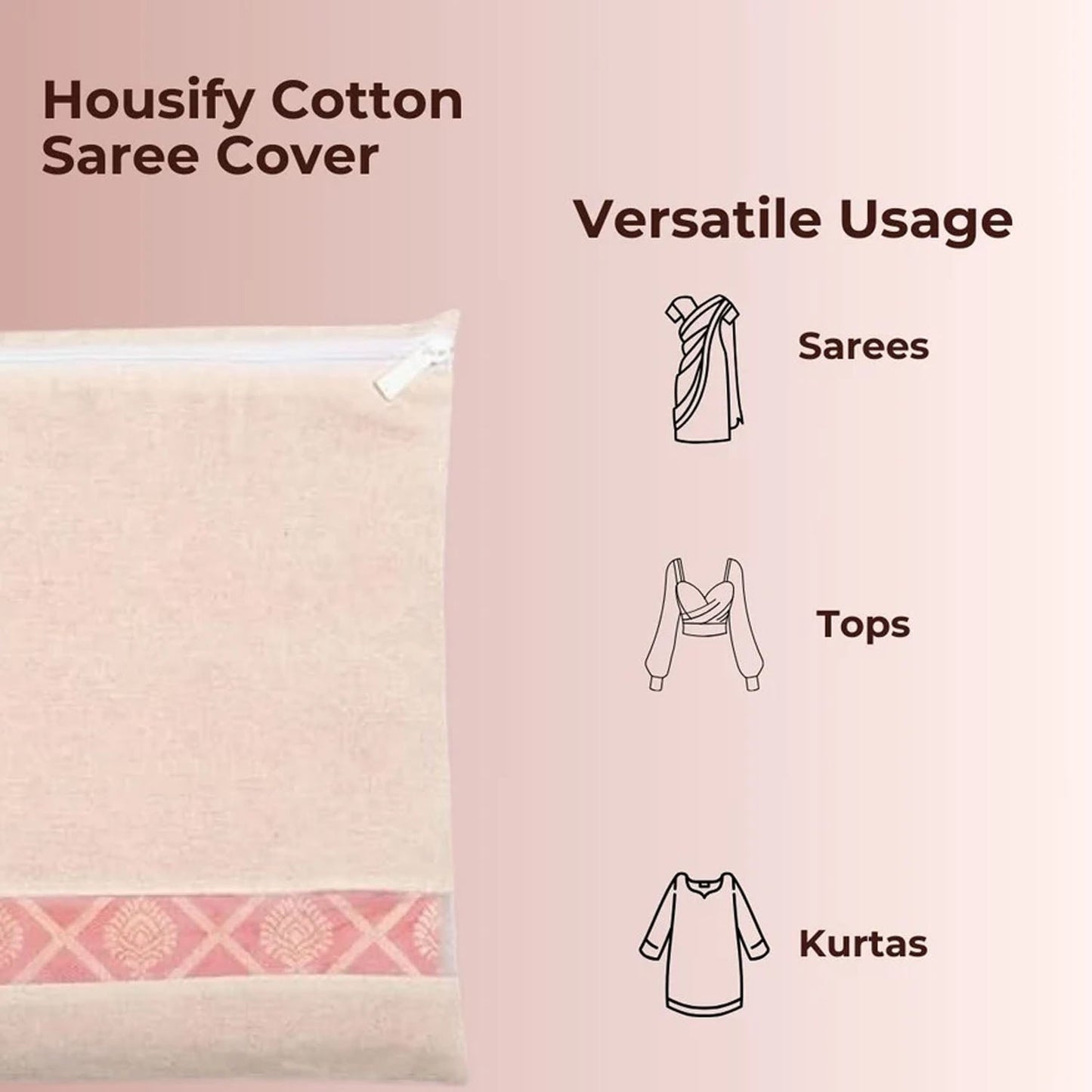 Zip Closure Saree Storage Bag (14.5?16.5 Cm, 1 Pc)