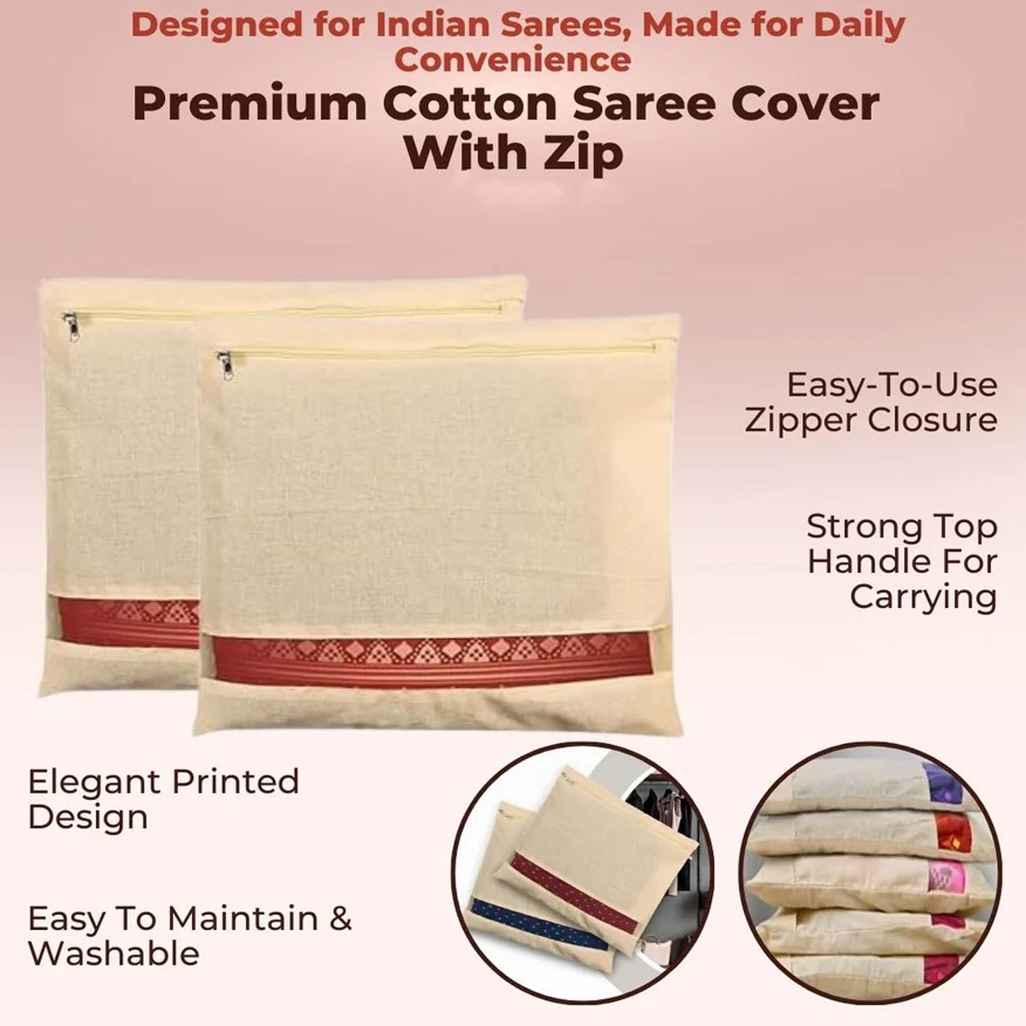 Zip Closure Saree Storage Bag (14.5?16.5 Cm, 1 Pc)