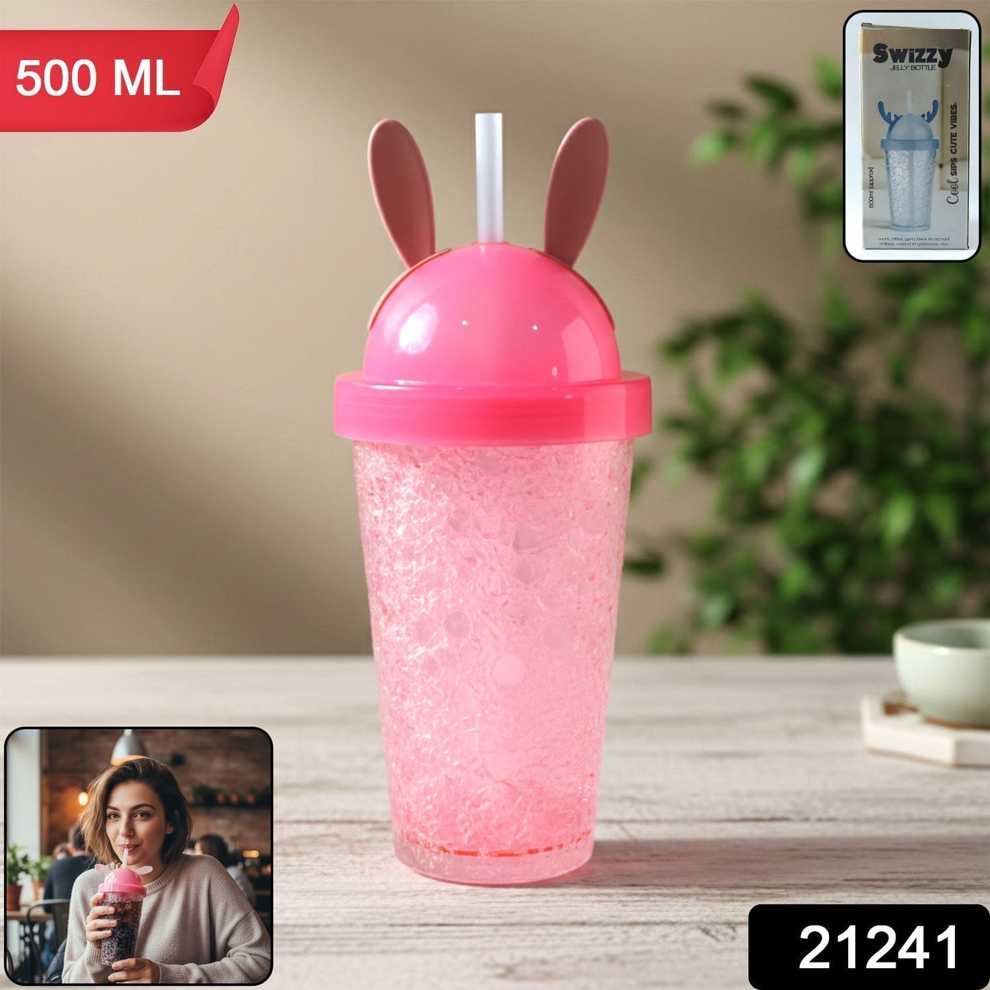 Cute Bunny Ear Design  Tumbler Sipper Bottle (500 ML, 1 Pc)