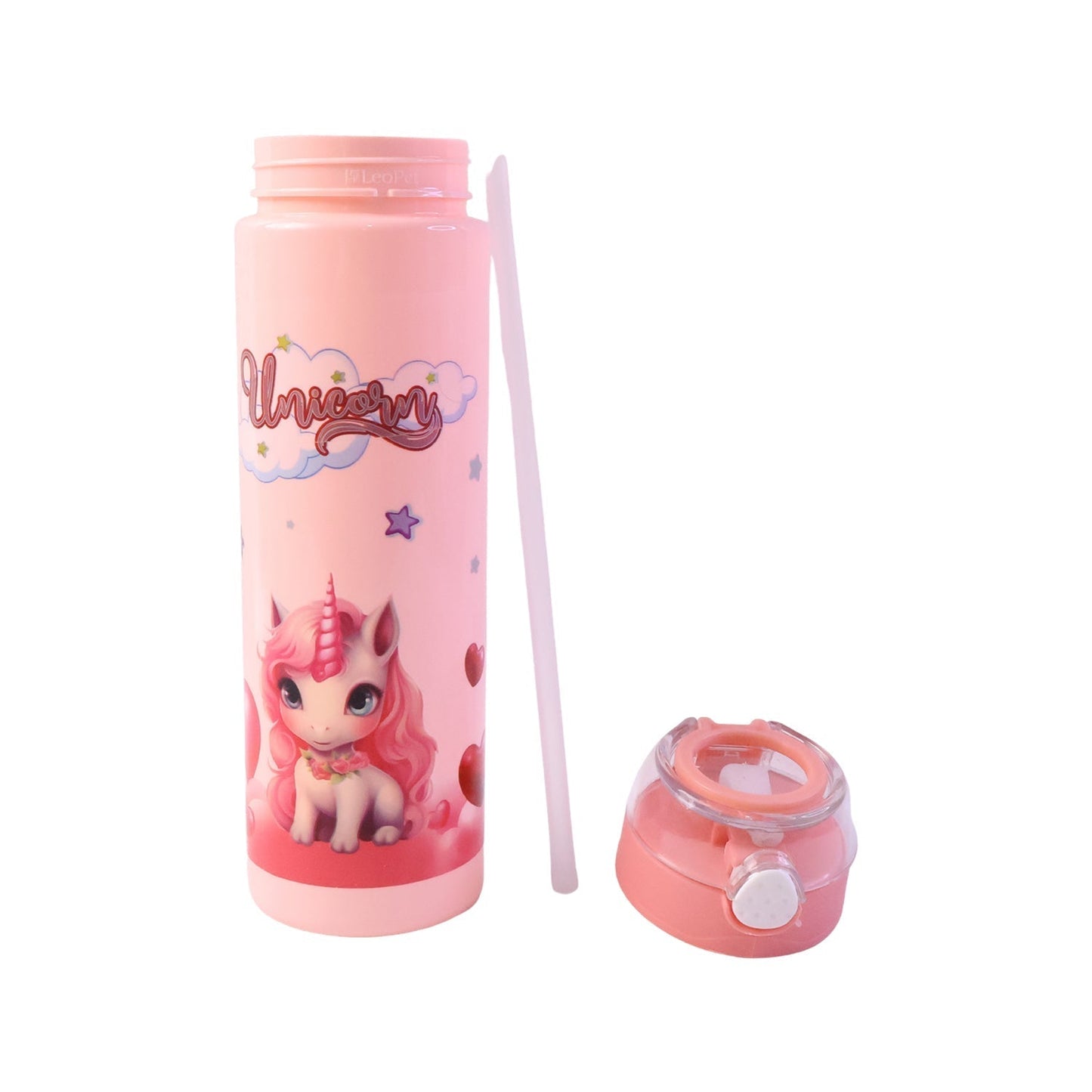 Cute Princess Printed Kids Water Bottle with Flip Top & Lid Straw