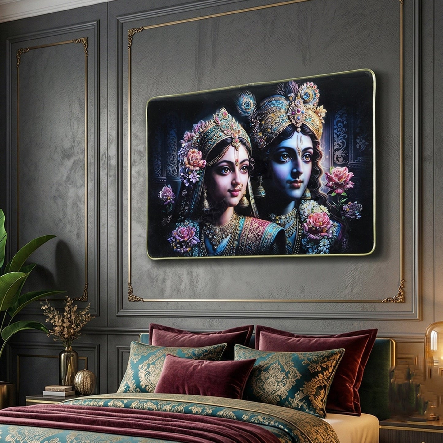 Premium Decorative Radha Krishna Wall Painting Frame 45x30 Cm (1 Pc)