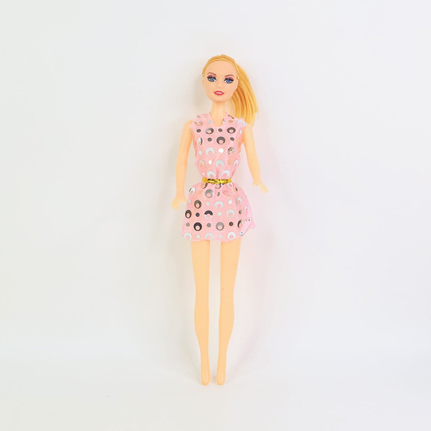 Premium Fashion Doll with Polka-Dotted Dress and Stylish Belt (1 Pc)