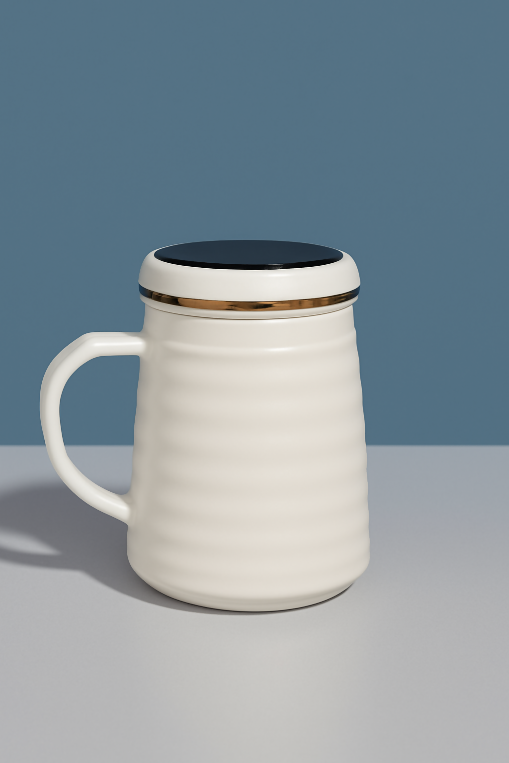 Cute White Ceramic "Hers" Mug with Red Lip Print and Lid