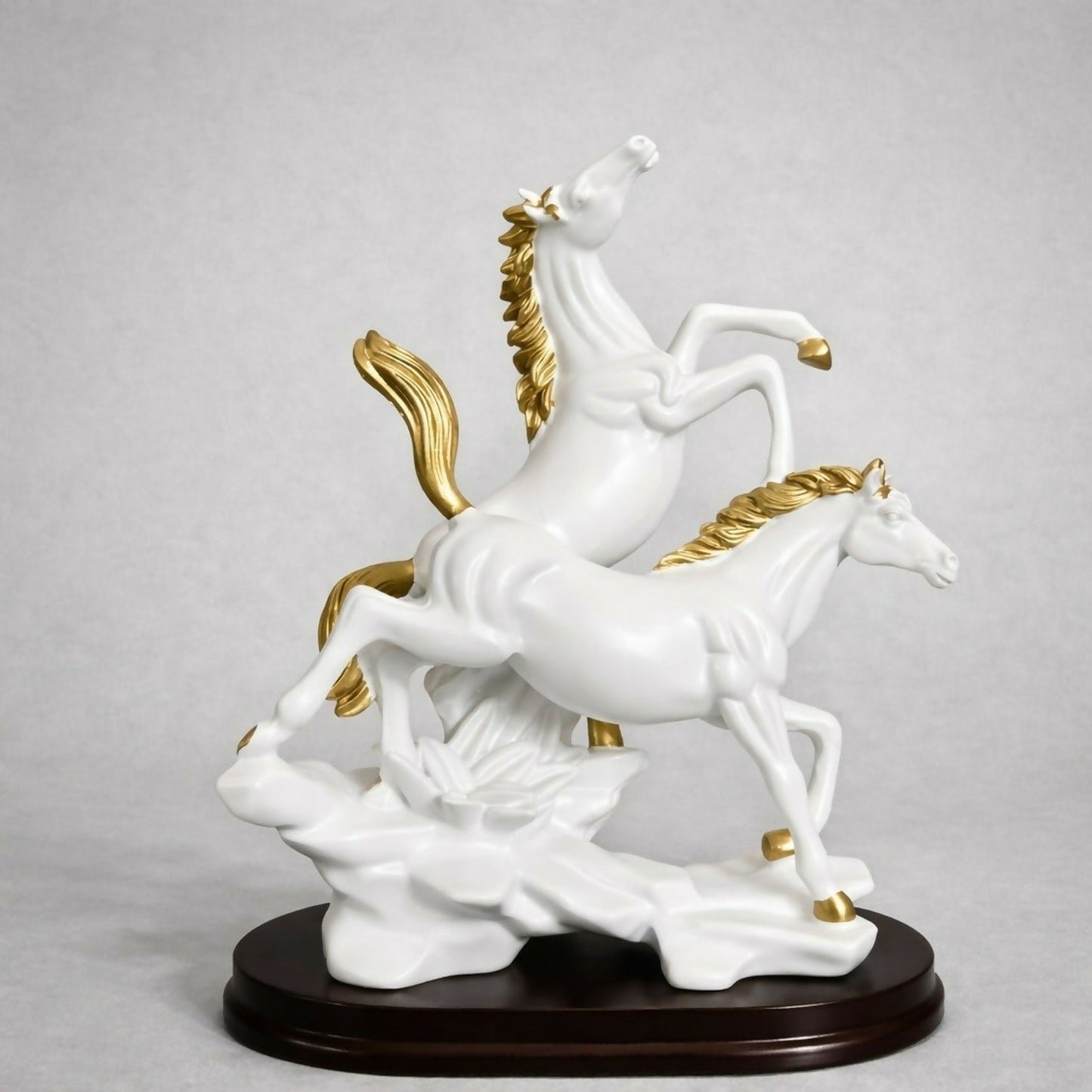 White Gold Horse Statue Showpiece for Home Decor Table Accent