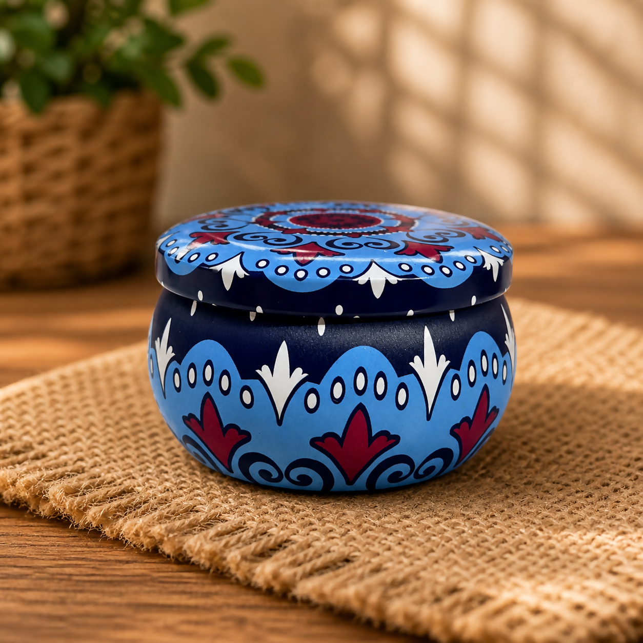 Decorative Printed Metal Storage Tin with Lid Multipurpose Container (1 PC)