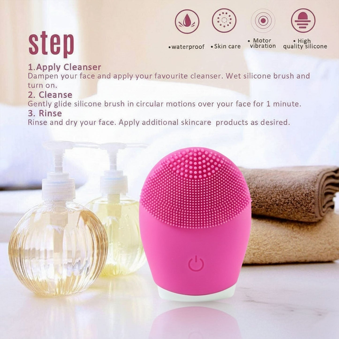 Premium Silicone Electric Facial Cleansing Brush (1 Pc)
