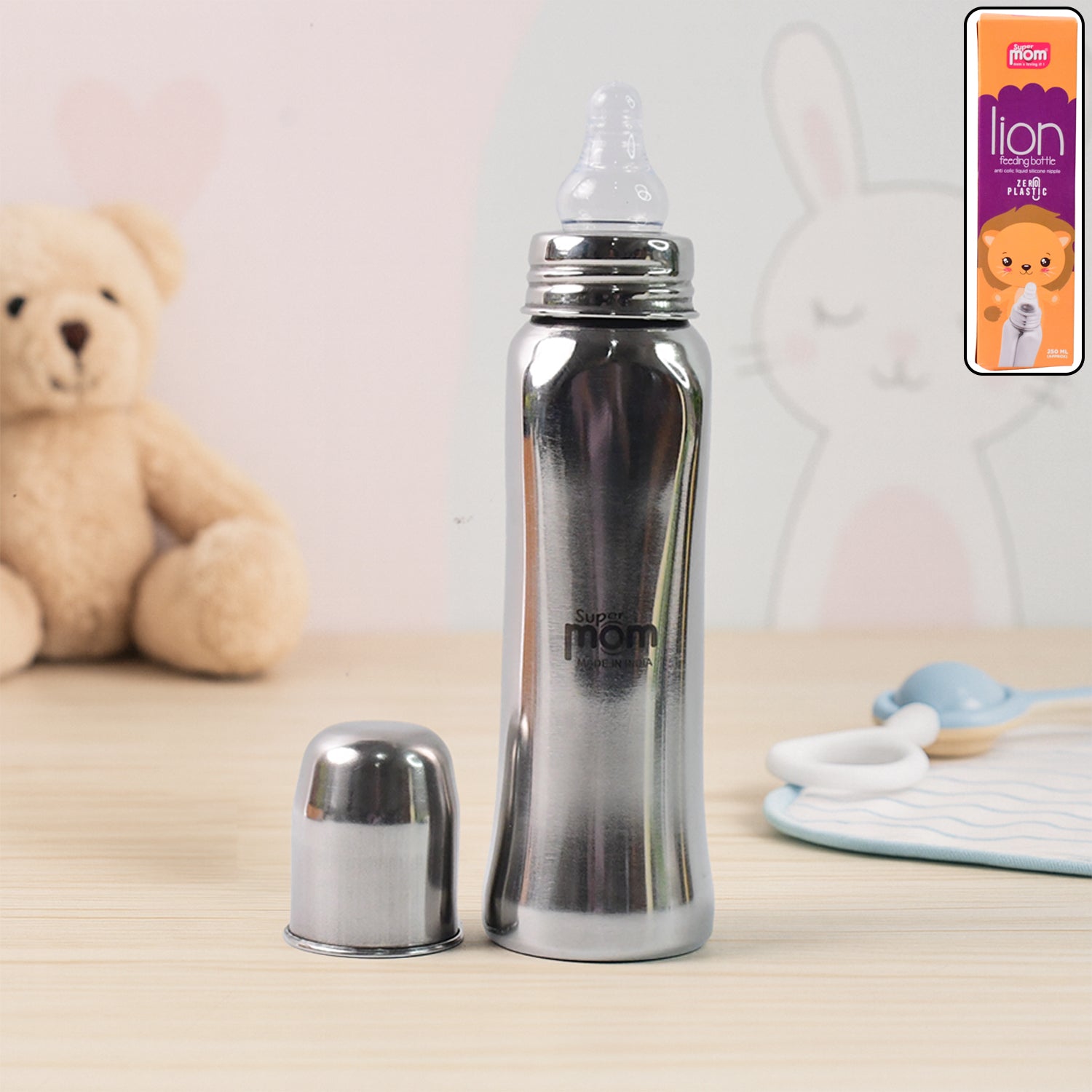 Supermom Lion Stainless Steel Feeding Bottle â€“ 250ml