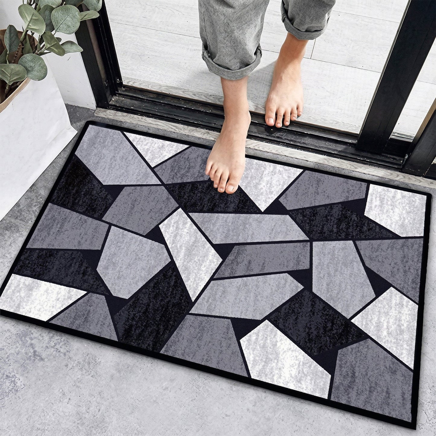 Geometric Anti Slip Door Floor Mat (1 Pc, 90x60 Cm)
