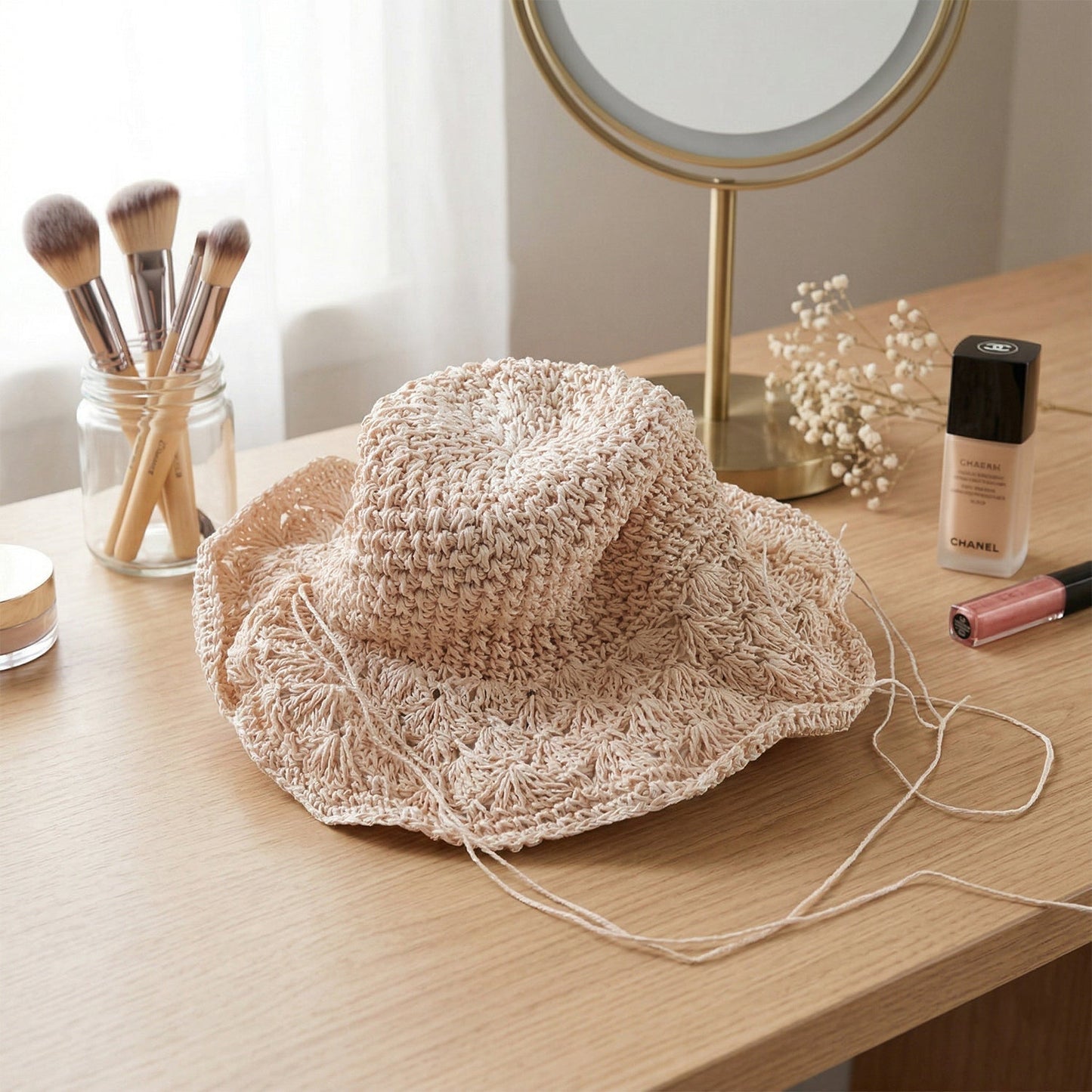 Stylish Handwoven Wide Brim Summer Sun Hat Cap (1 Pc)